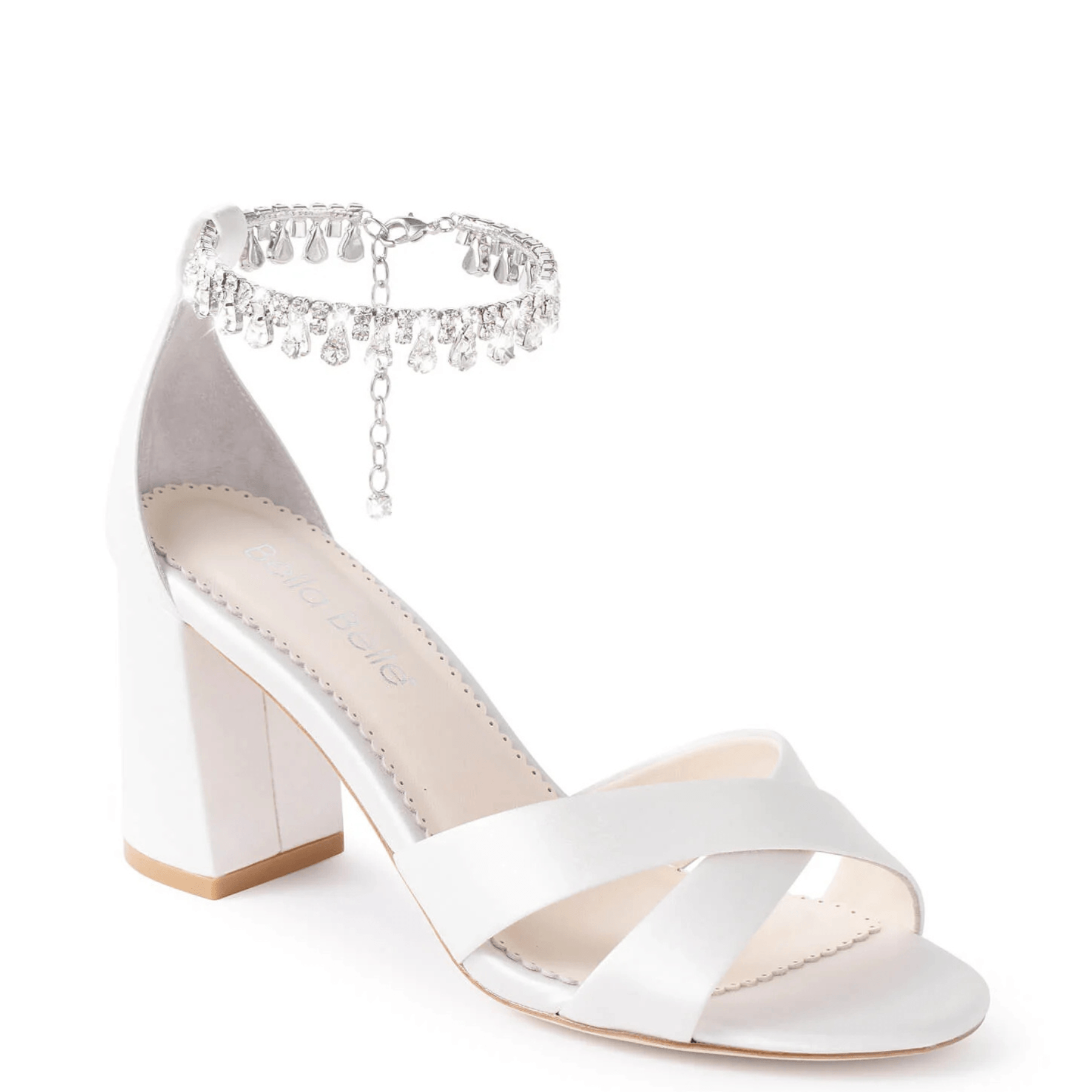 Buy Marion - Crystal Anklet Block Heels - Ivory online | The White Collection Australia