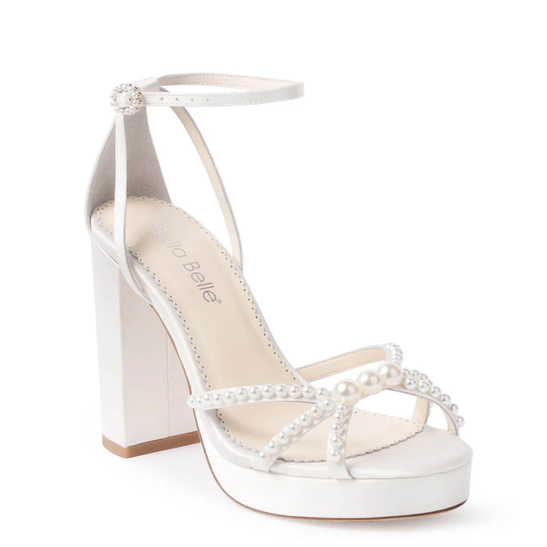 Lola - Open Toe Strappy Pearl Platform Heels - Ivory