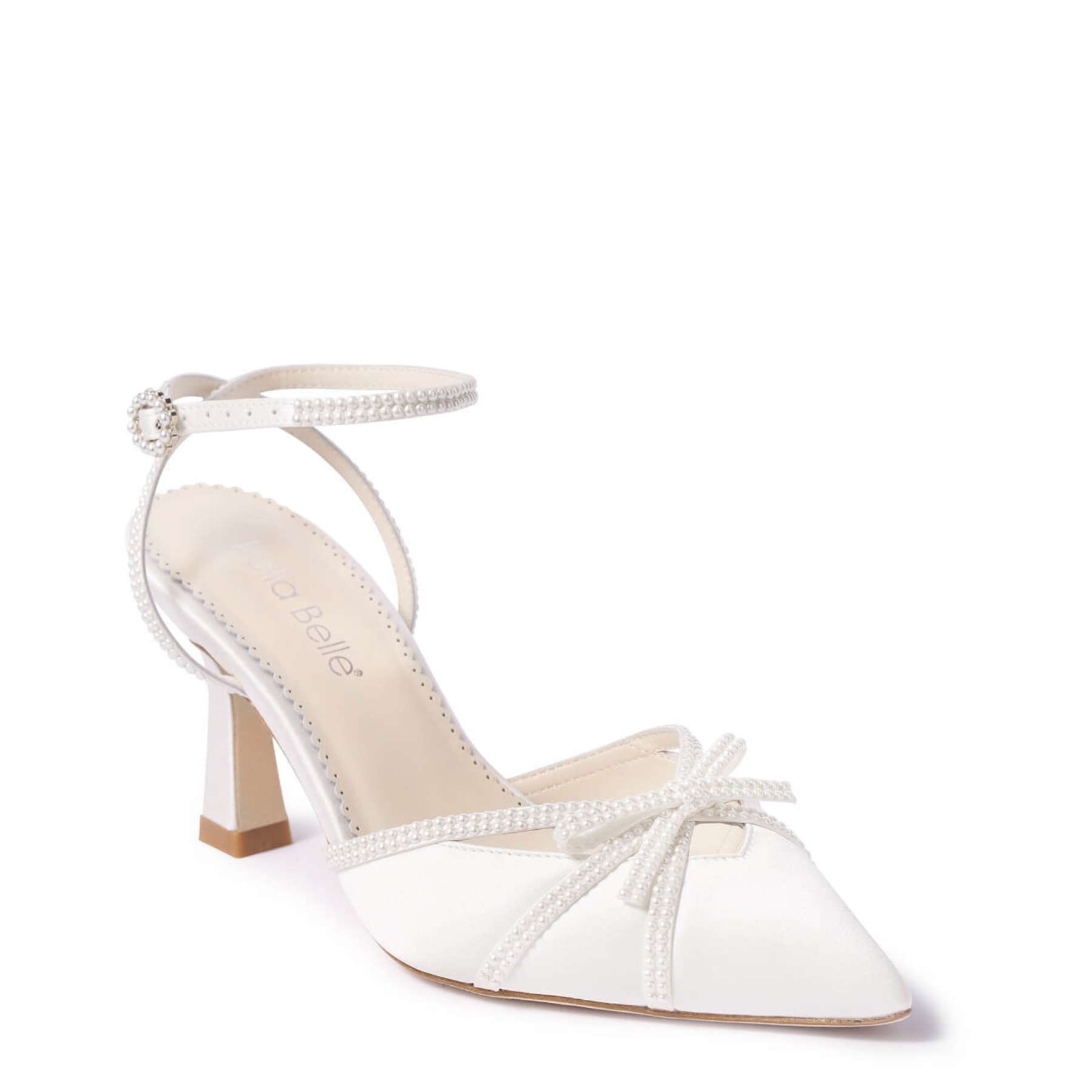 Alix - Cone Heel Pump Pearl Bow Wedding Shoes - Ivory