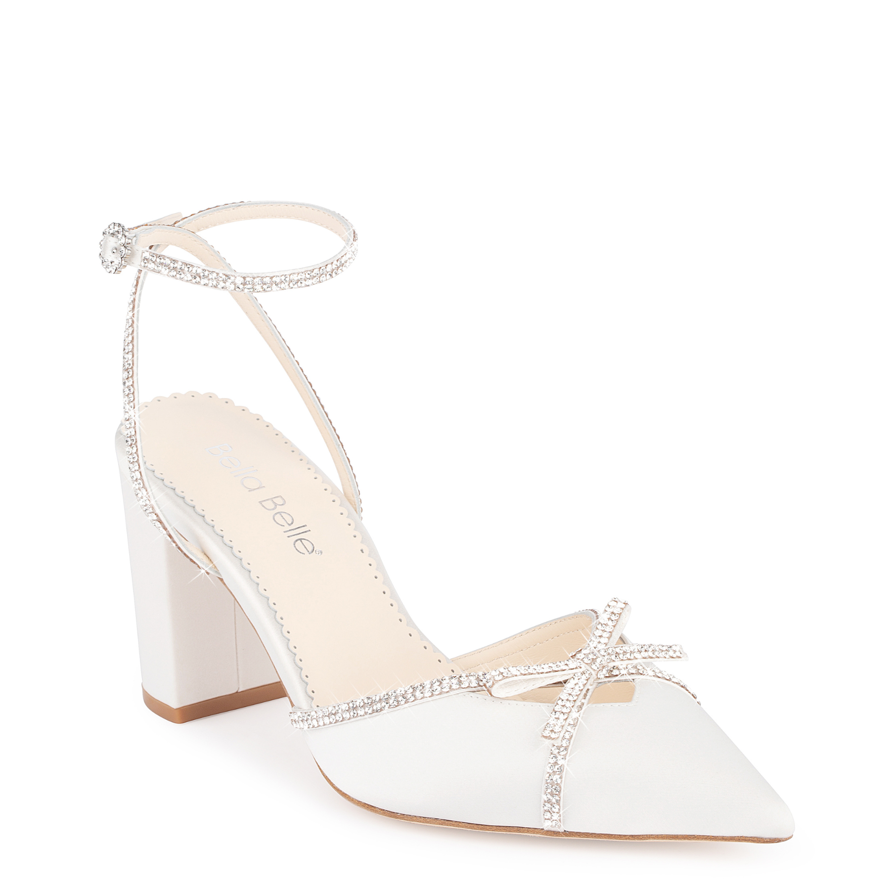 Buy Karissa - Ivory Bridal Block Heels with Crystal Bows, Trim and Straps online | The White Collection Australia