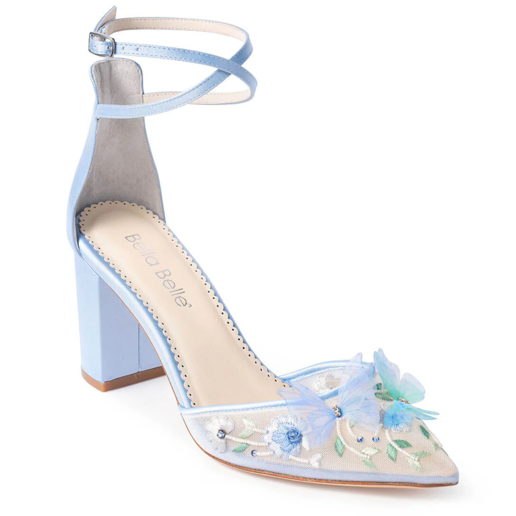 Buy Eliza - Blue Butterfly Block Heels online | The White Collection Australia