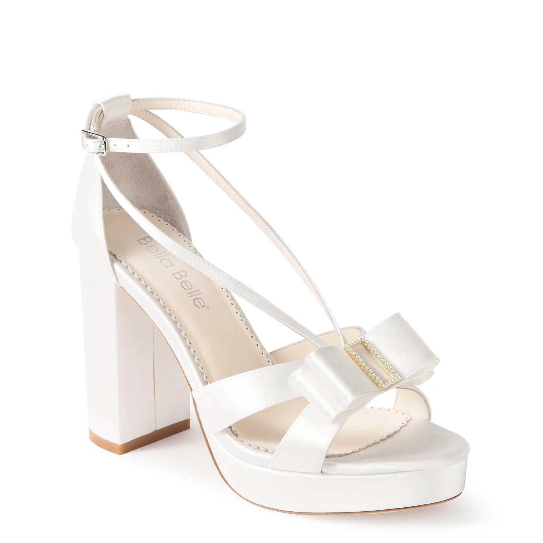 Addison - Pearl Bow Platform Bridal Heels - Ivory
