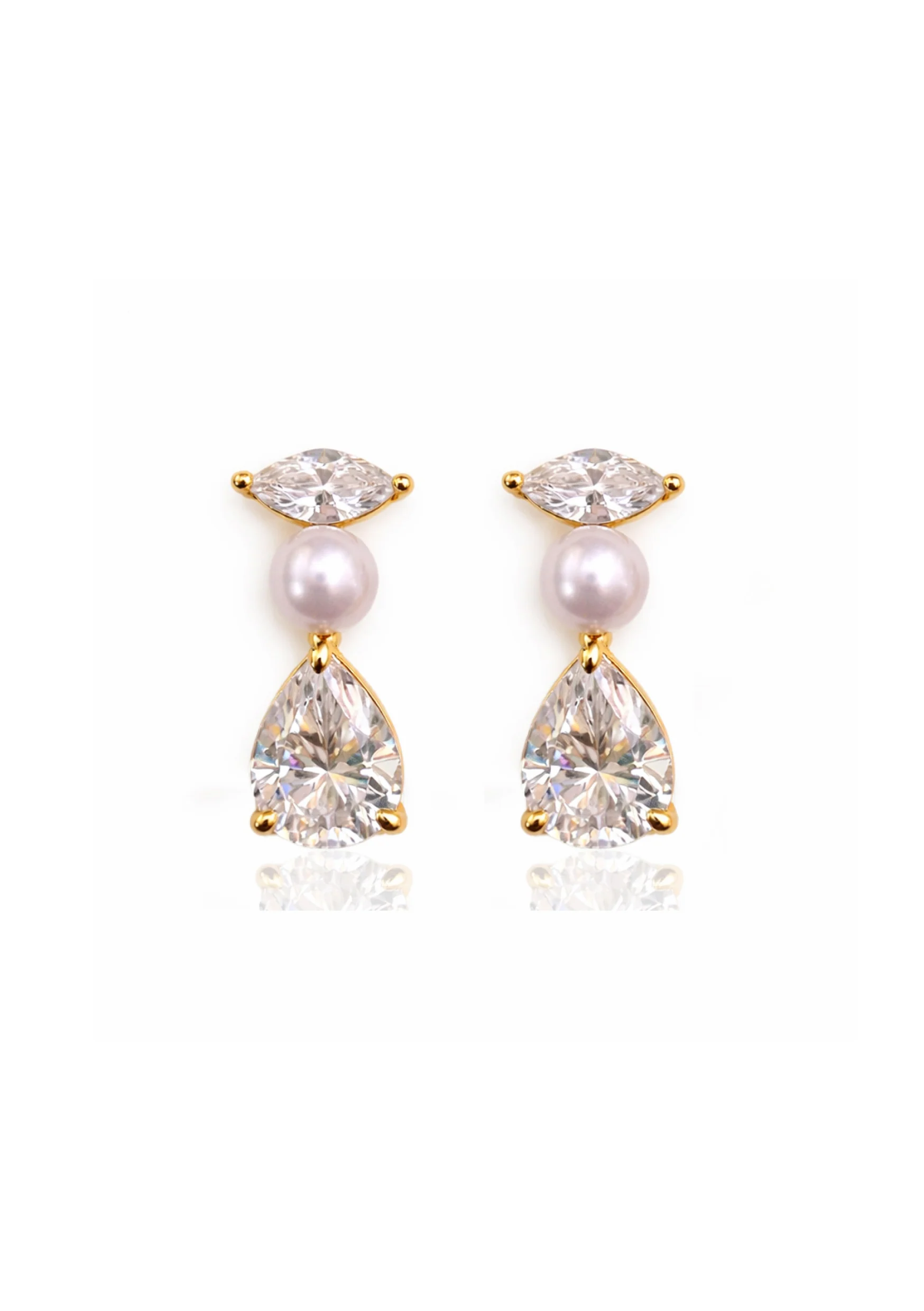 Lola Knight - Estella - Crystal and Pearl Drop Bridal Earrings - Gold
