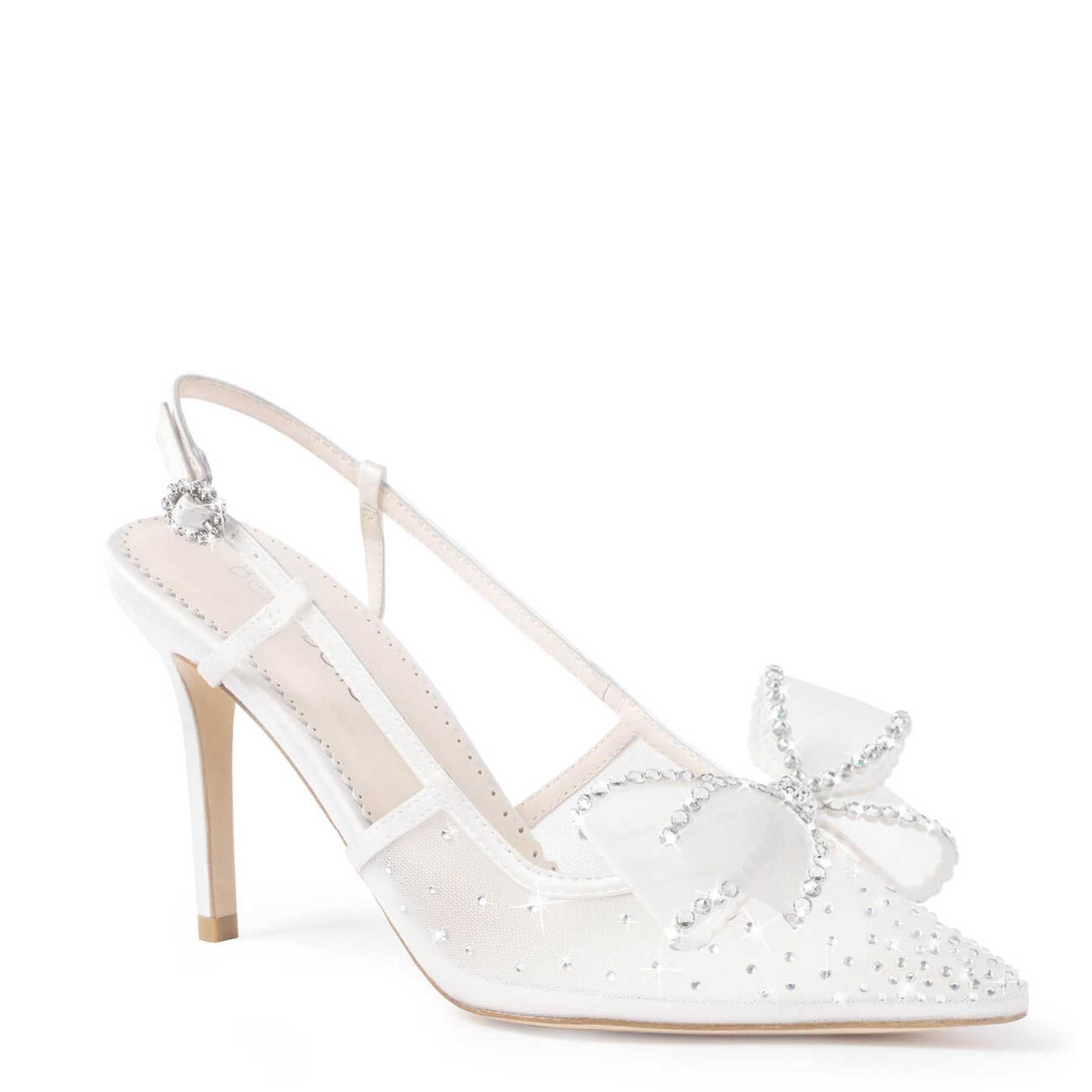 Buy Chriselle - Crystal Bow Mesh Slingback Heels with Removable Bow - Ivory online | The White Collection Australia