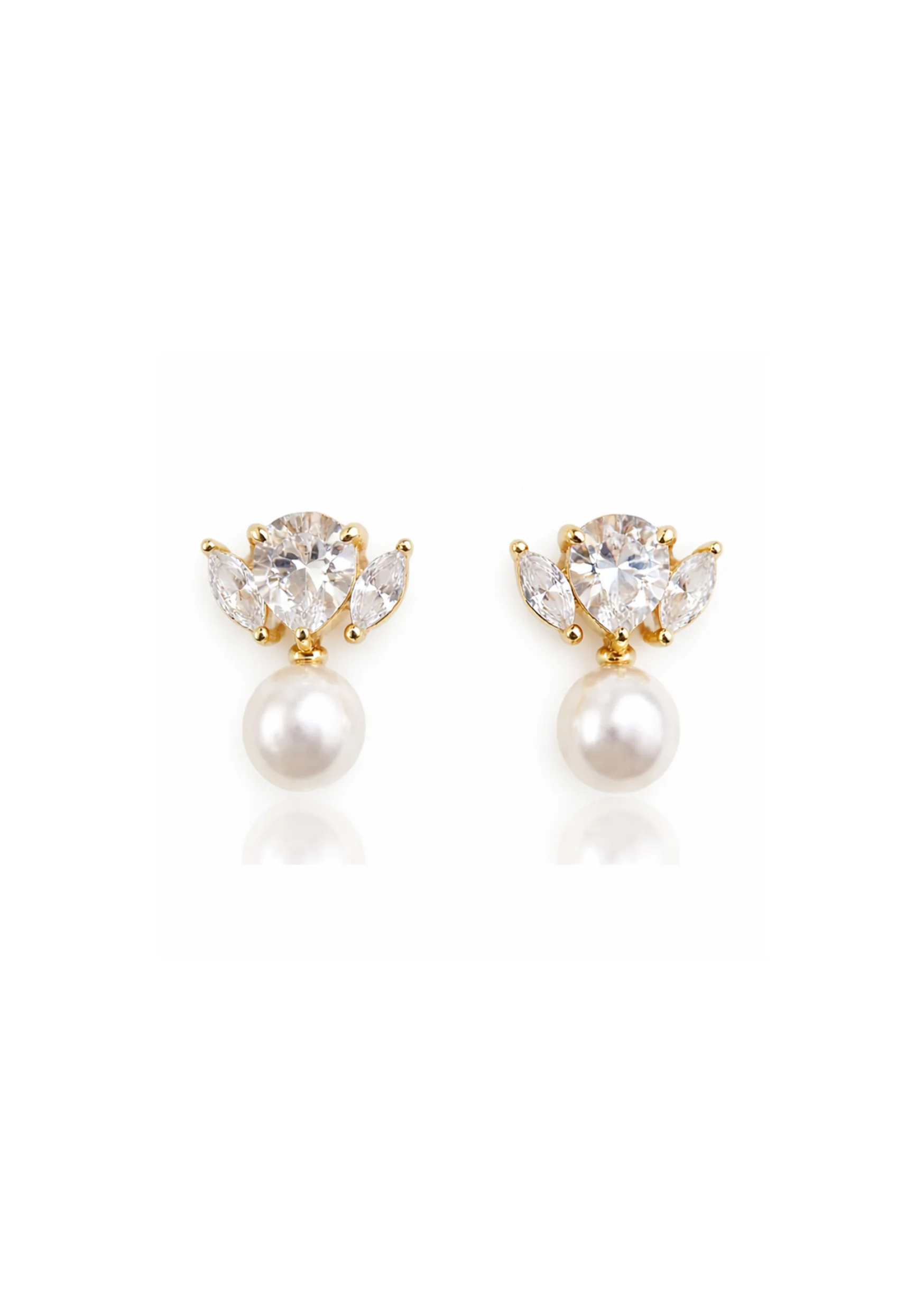 Lola Knight - Maris - Crystal Pearl Bridal Drop Earrings - Gold