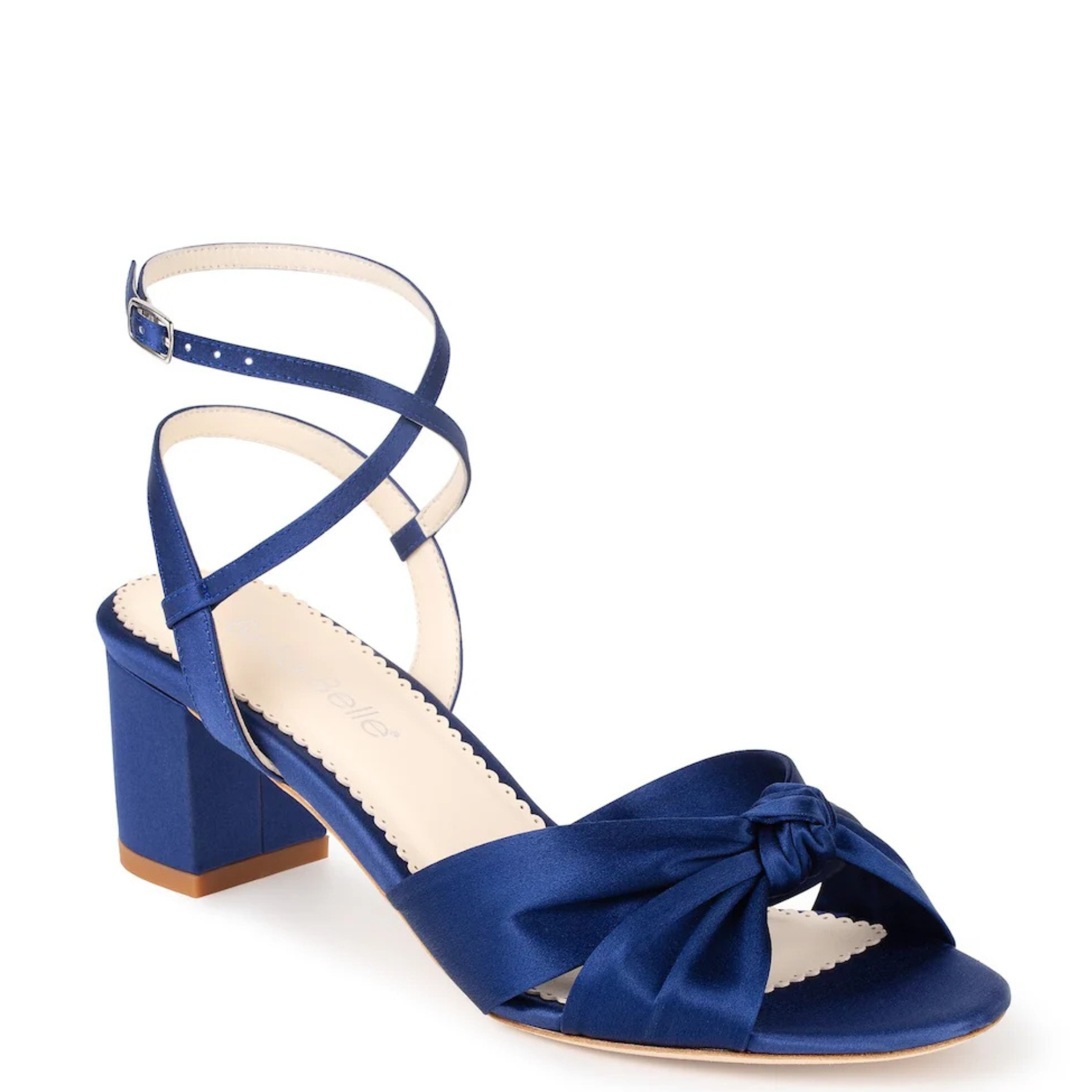 Sally - Blue Silk Knotted Bow Block Heel Sandals