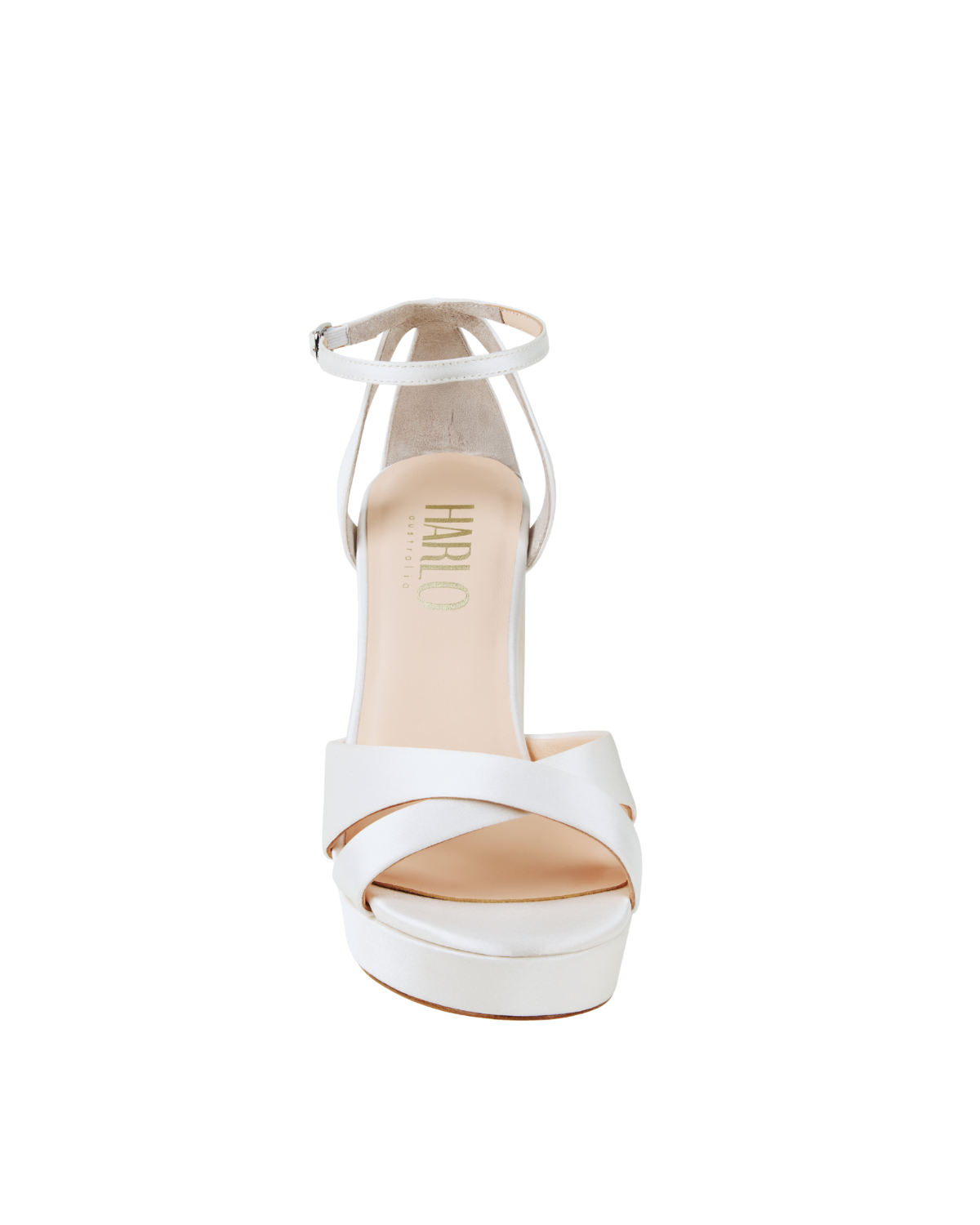 Buy Fern - Cross Over Block Heel Platform - Ivory Silk Satin online | The White Collection Australia