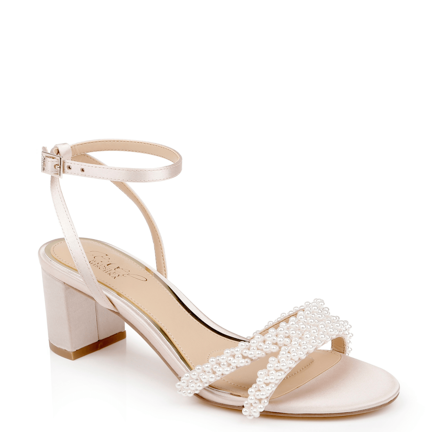 Buy Ninnette - Open Toe Strappy Pearl Low Block Heel - Champagne Nude online | The White Collection Australia