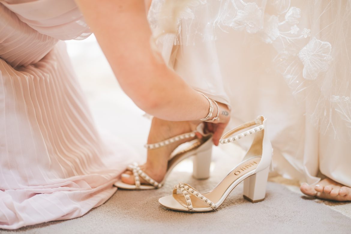 Evie - White Pearl Mid Bridal Block Heel