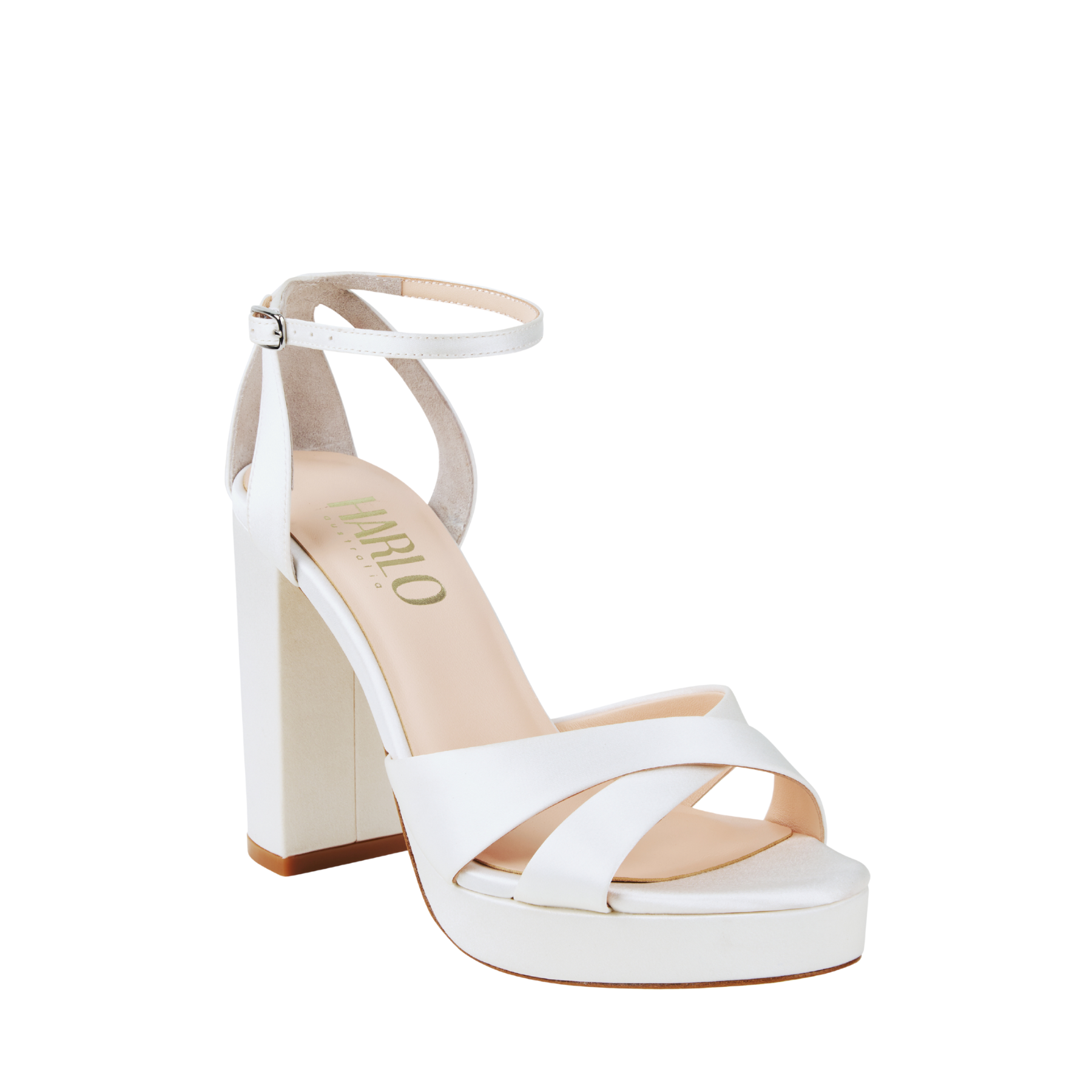 Fern - Cross Over Block Heel Platform - Ivory Silk Satin