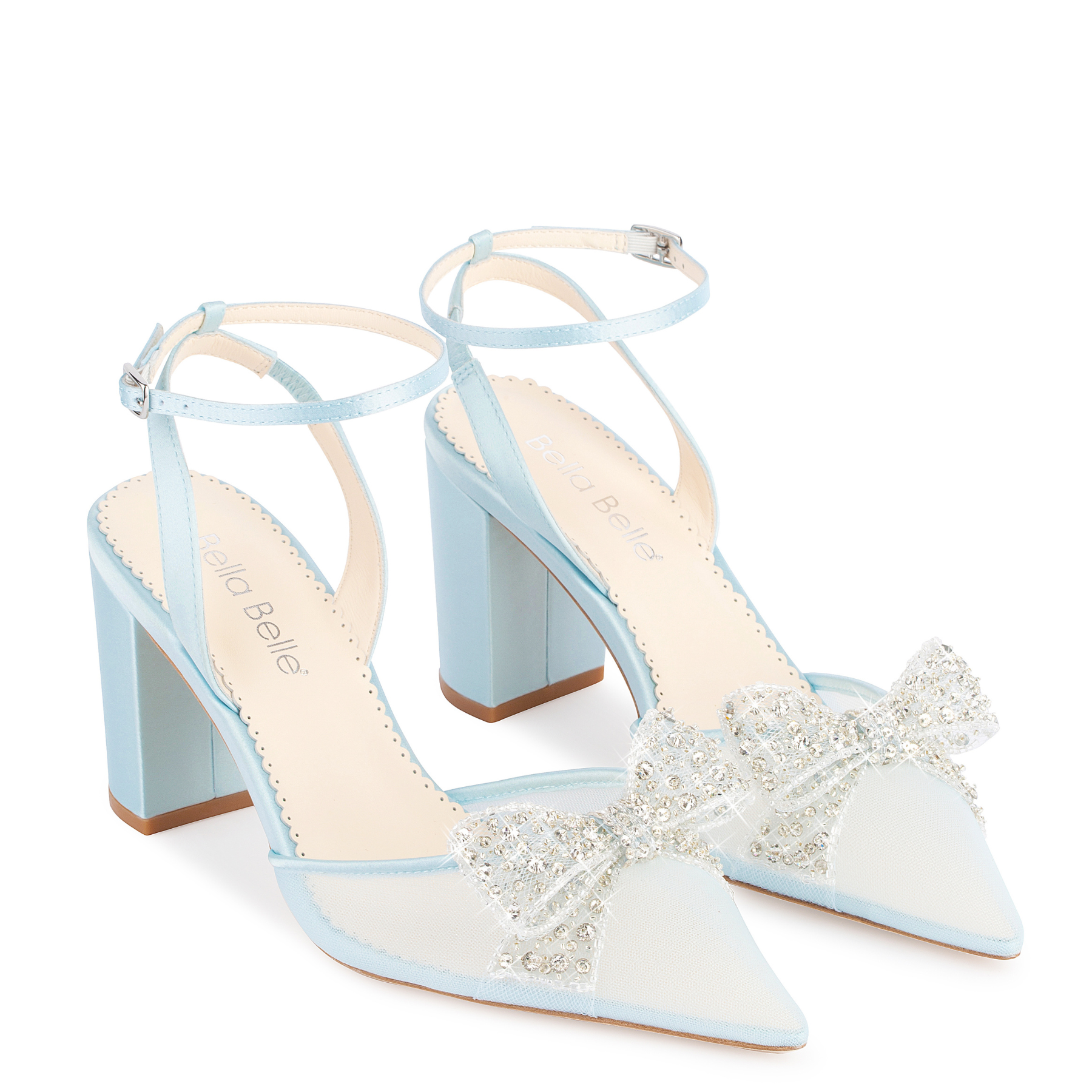 Buy Athena - Blue Crystal Block Heels with Removable Ankle Strap online | The White Collection Australia