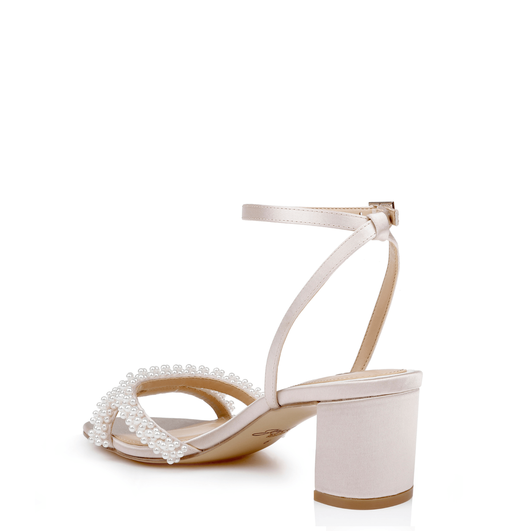 Buy Ninnette - Open Toe Strappy Pearl Low Block Heel - Champagne Nude online | The White Collection Australia