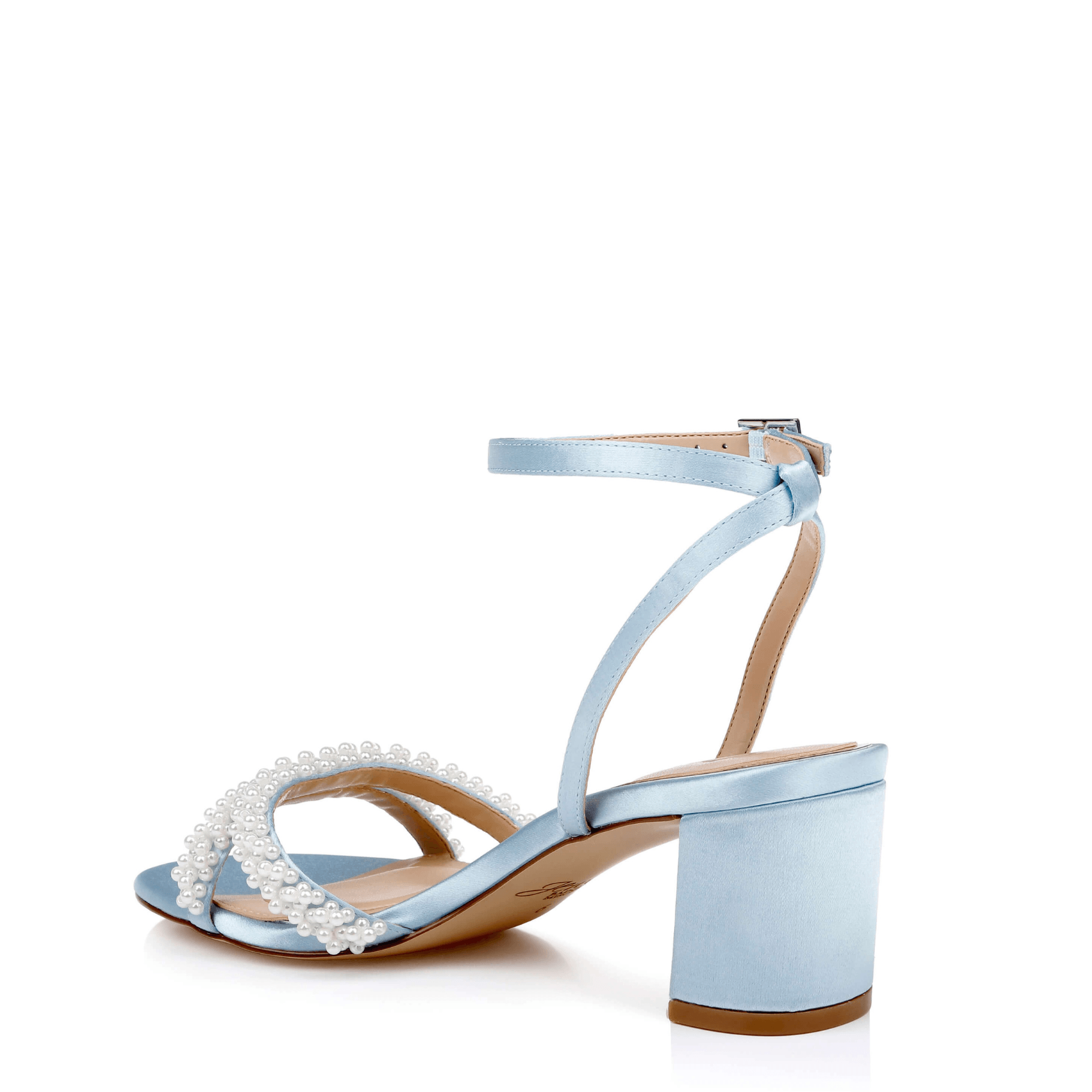 Buy Ninnette - Open Toe Strappy Pearl Low Block Heel - Sky Blue online | The White Collection Australia