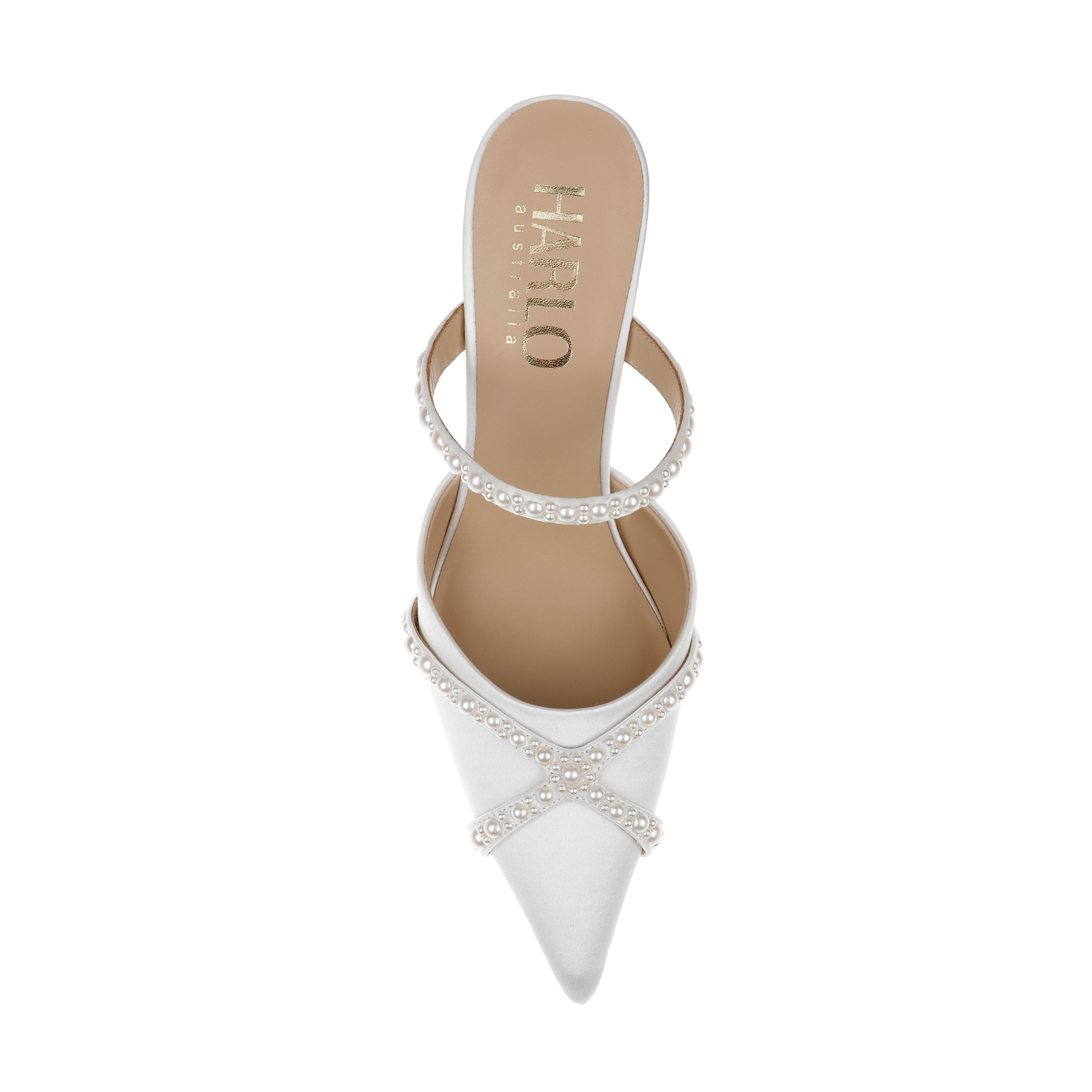 Grace - Pearl Embellished Stiletto Mule Heels - Soft White