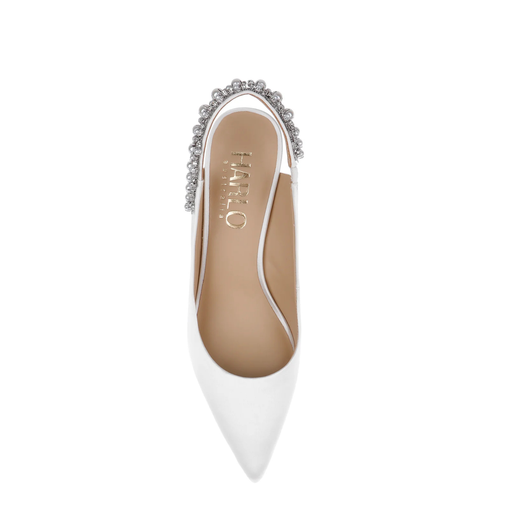 Nina Pearl - White Pearl & Crystal Embellished Sling Back Low Bridal Pump