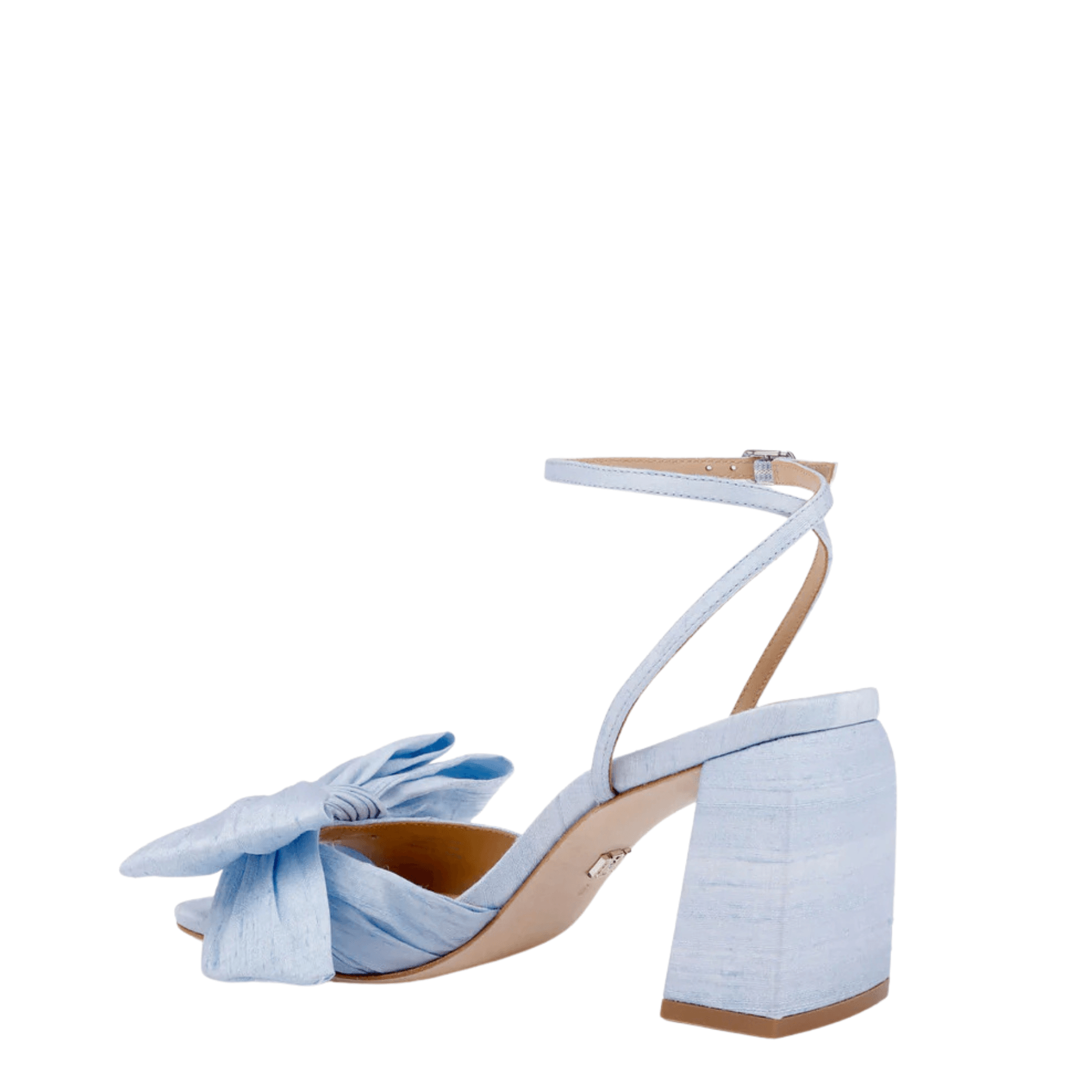 Buy Olani - Textured Silk Bow Block Heel Sandal - Blue Silk online | The White Collection Australia