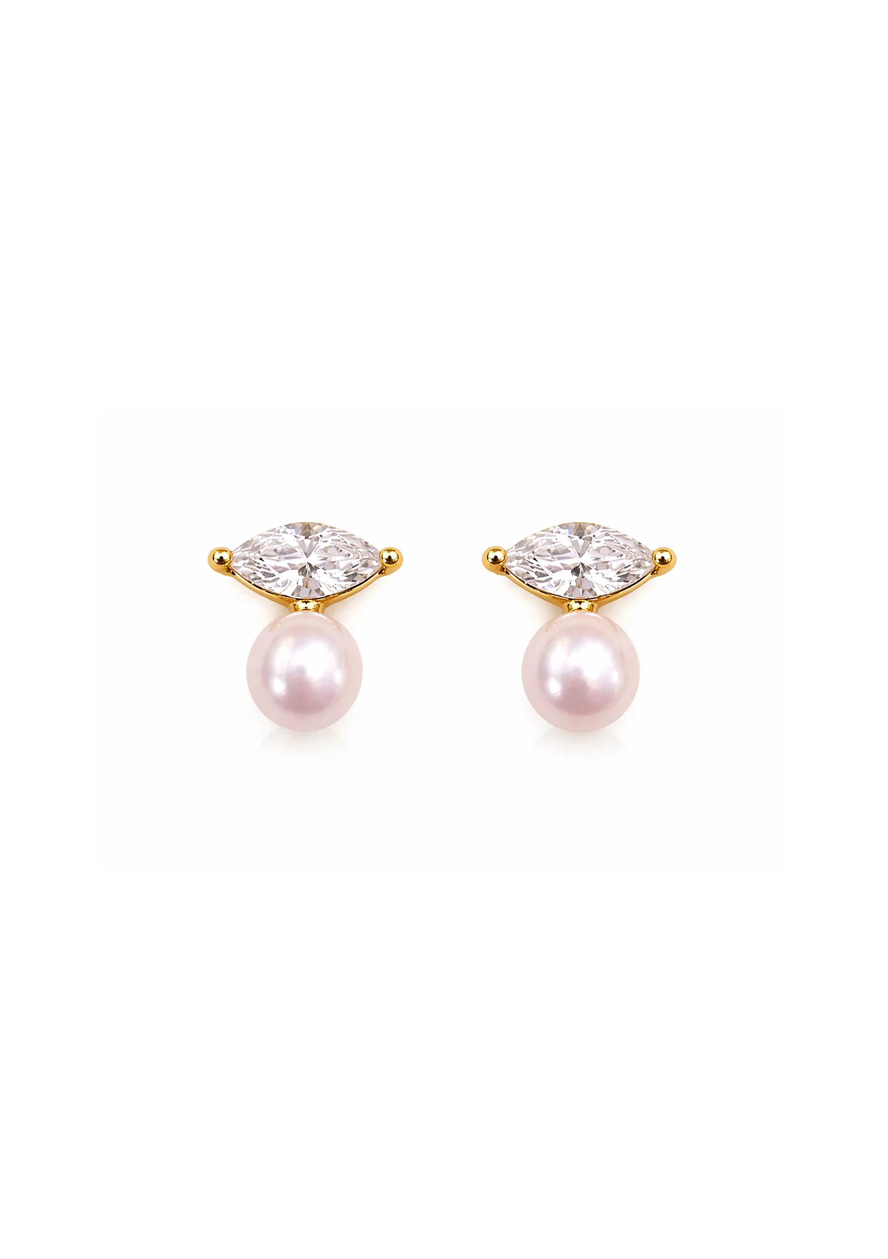 Lola Knight - Esme - Crystal Pearl Stud Earrings - 18K Gold