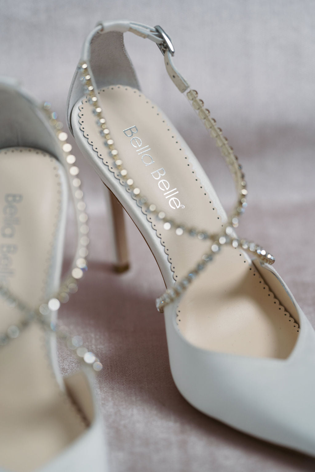 Madison - Ivory Criss Cross Crystal Strap Heels