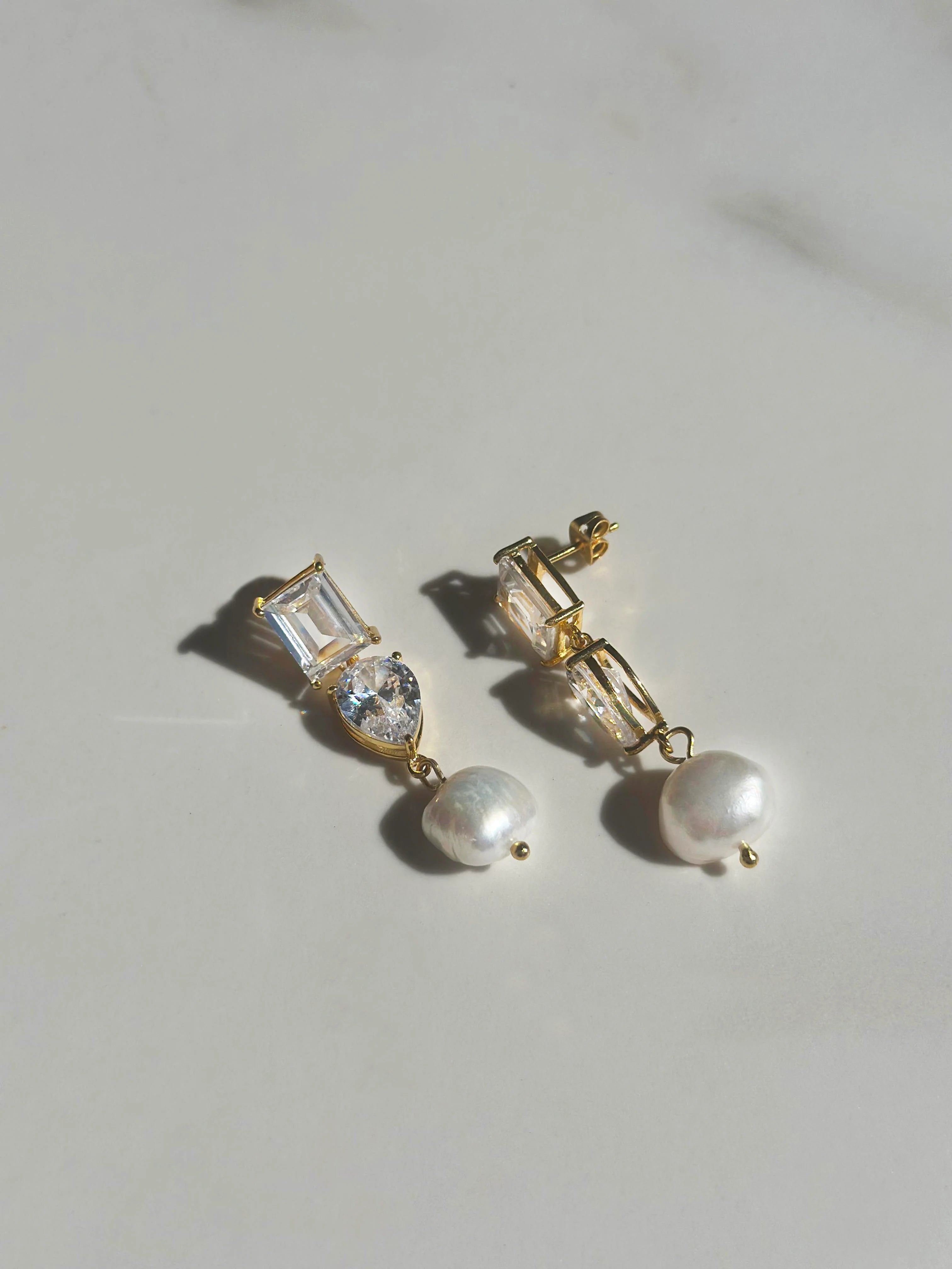 Buy Lola Knight - Charlie - Crystal And Pearl Drop Bridal Earrings - Gold online | The White Collection Australia
