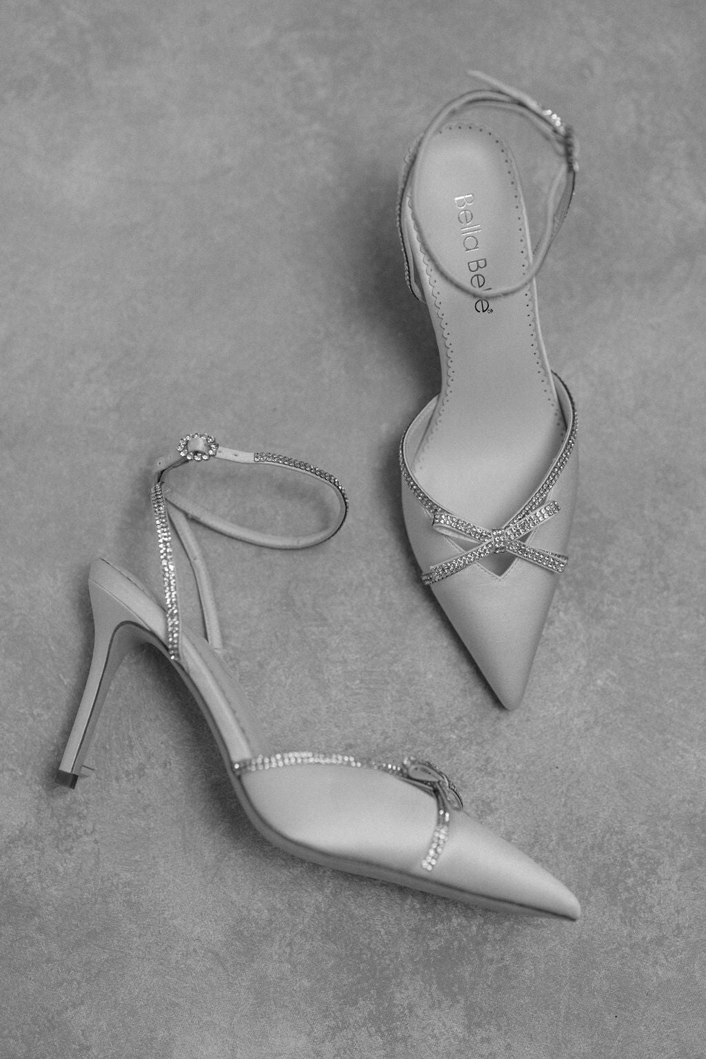 Kendall - Ivory Bridal Block Heels with Crystal Bows, Trim and Straps