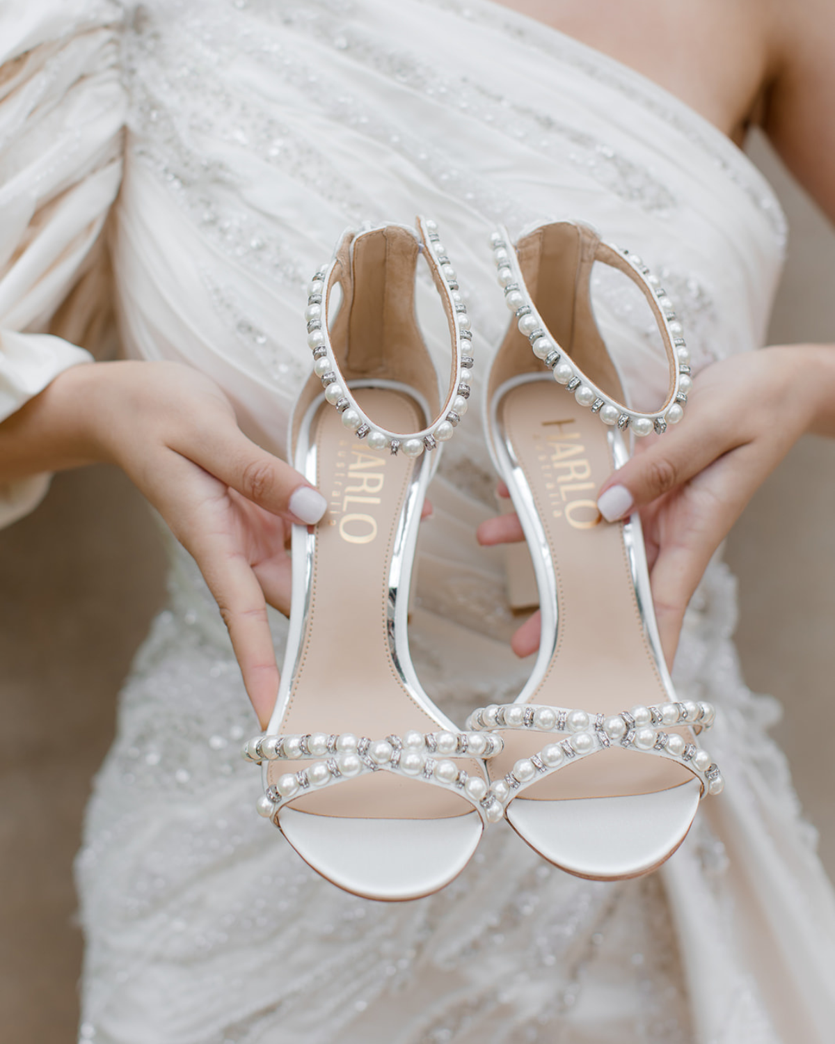 Alexandra - White Pearl Bridal Block Heel