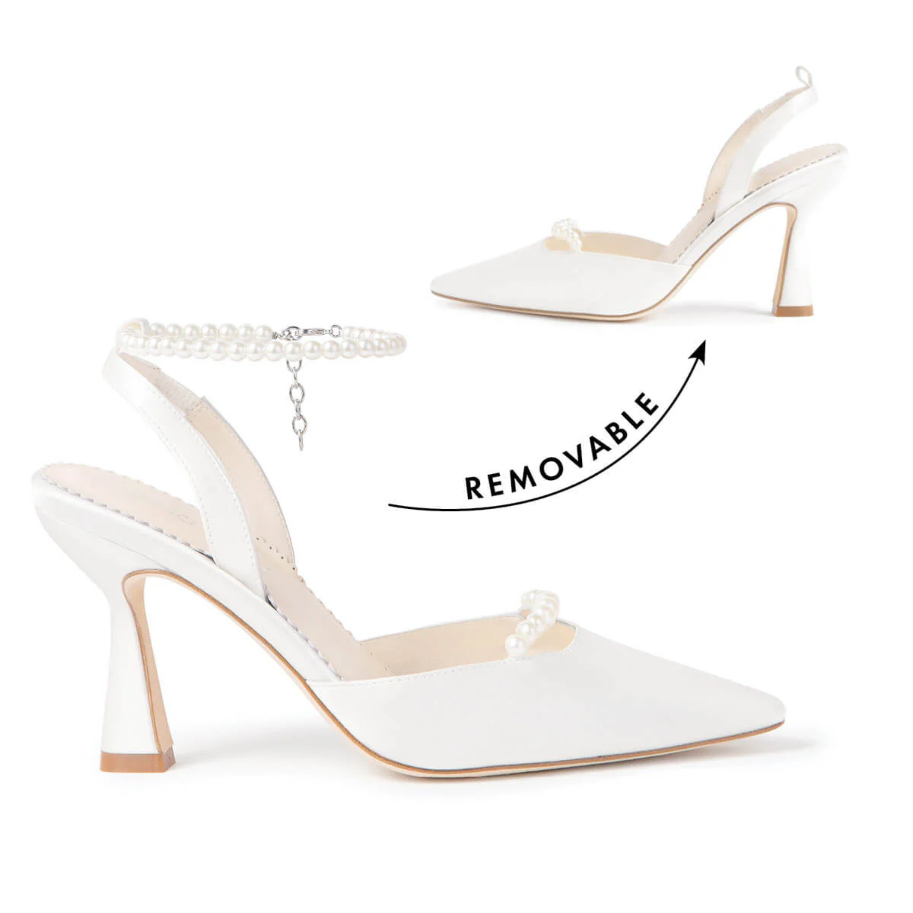 Buy Cecilia - Slingback Pointed Toe Bridal Shoes with Removable Pearl Ankle Strap - Ivory online | The White Collection Australia