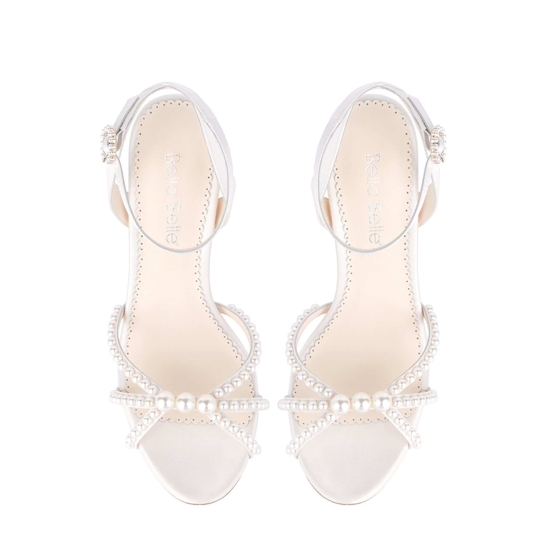 Luciana - Ivory Open Toe Ankle Strap Pearl Wedding Heels