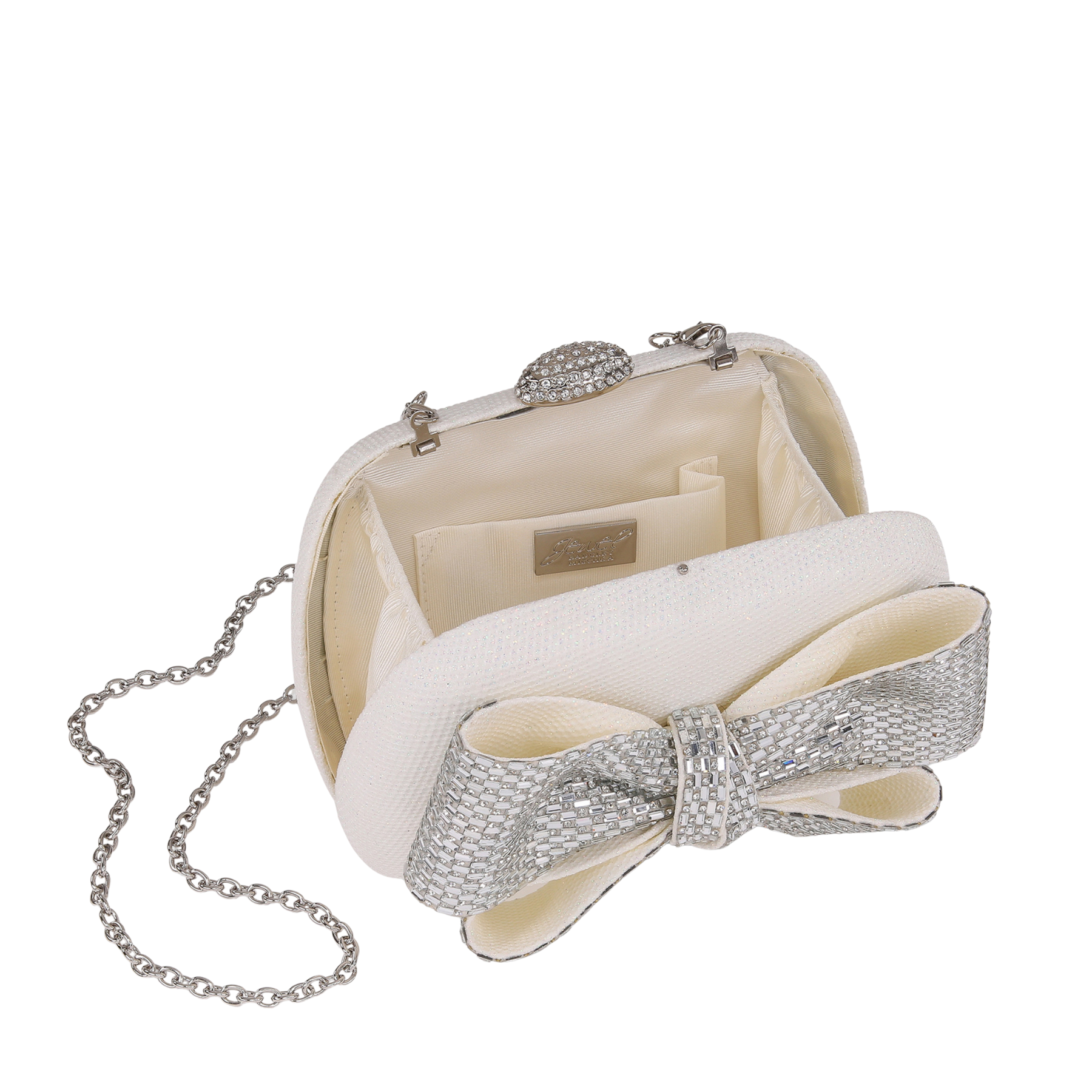 Emmy - Crystal Bow Clutch - Soft White