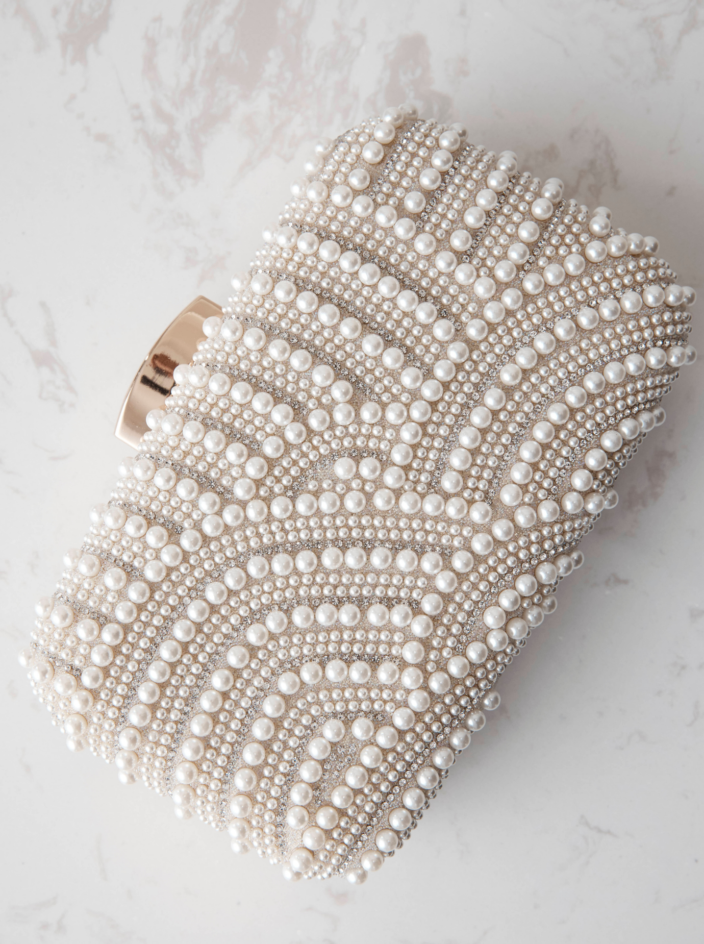 Sirena - Wave Pearl Box Clutch - Gold