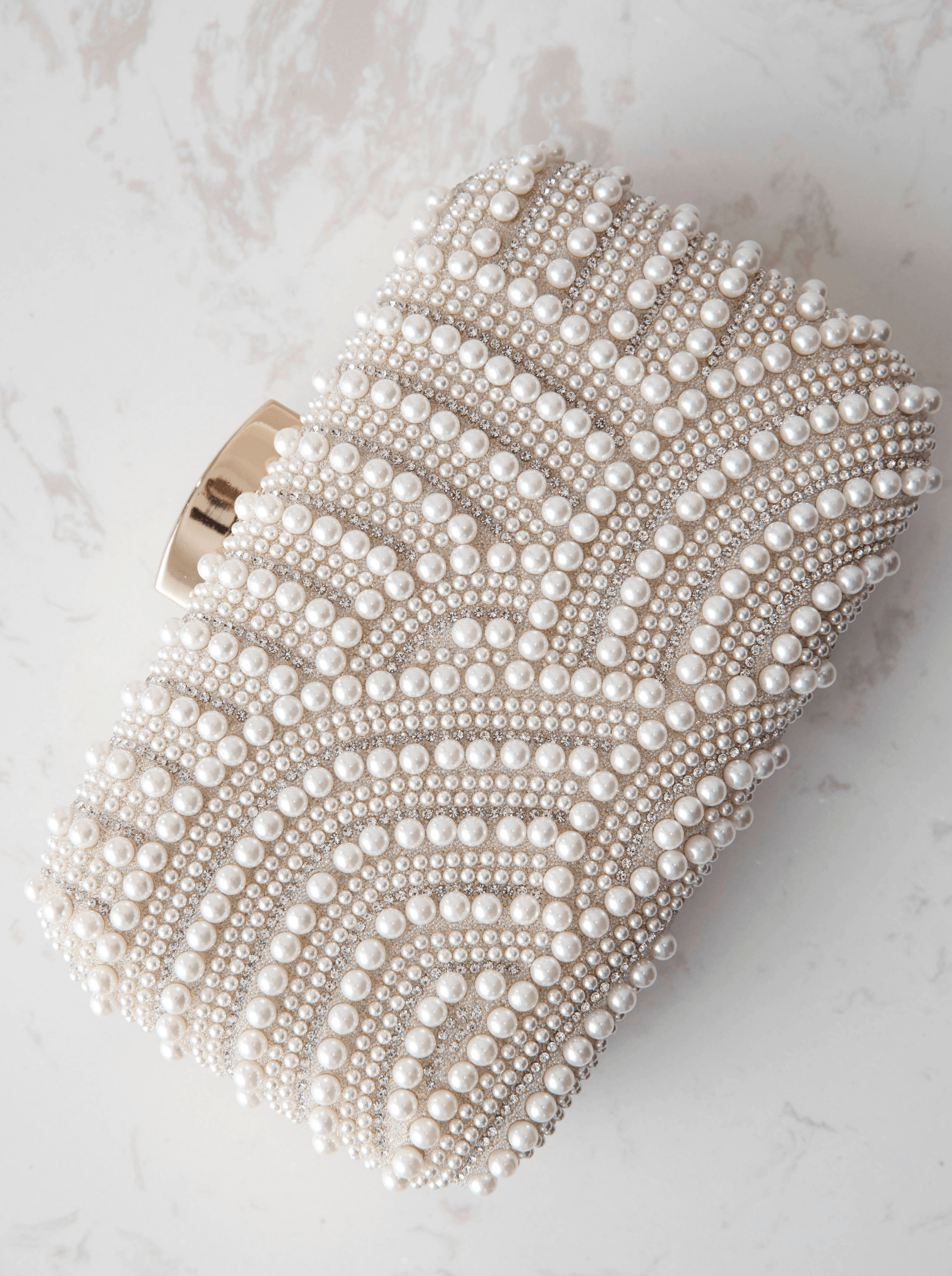 Buy Sirena - Wave Pearl Box Clutch - Gold online | The White Collection Australia