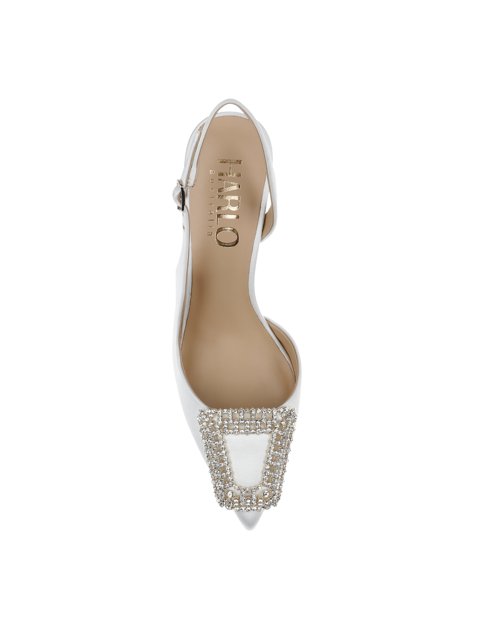 Freya - Pointed Toe Slingback Stiletto with Crystal Buckle - Soft White