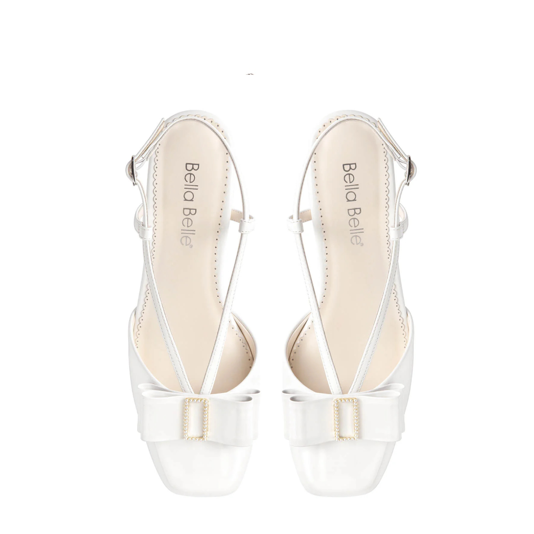 Abby - Pearl Bow Patent Leather Block Heels - Ivory