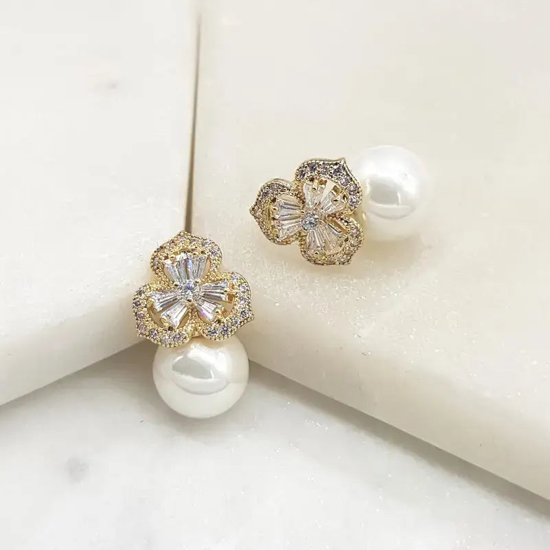 Buy Heather - Pearl and Crystal Floral Bridal Stud Earrings online | The White Collection Australia