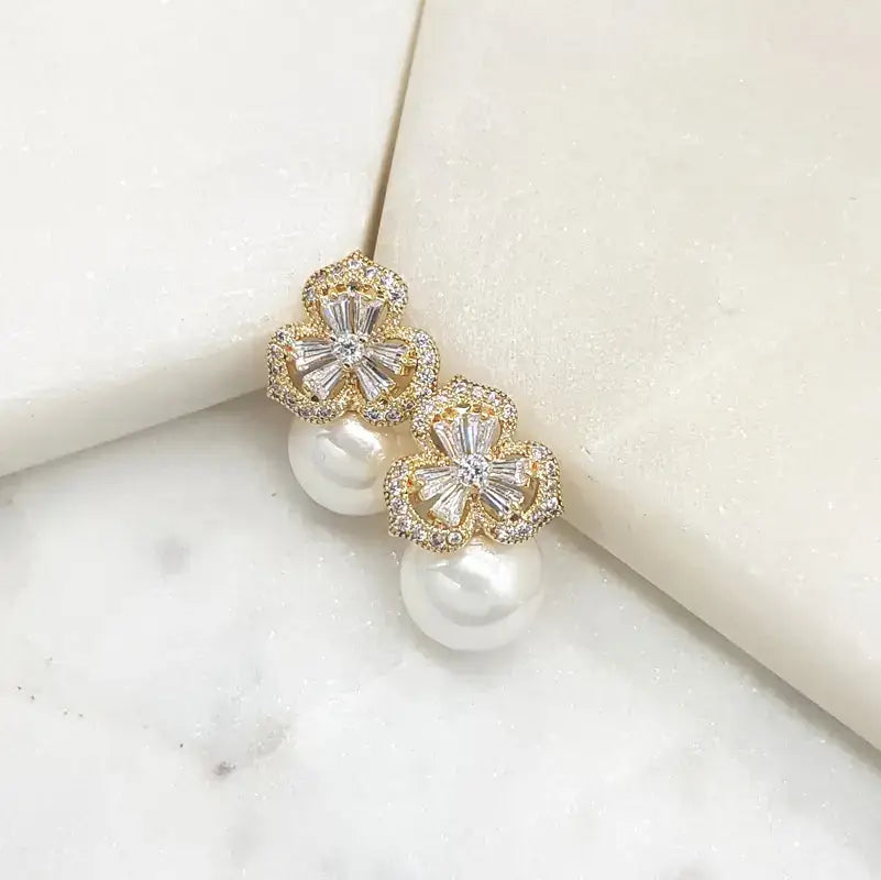 Buy Heather - Pearl and Crystal Floral Bridal Stud Earrings online | The White Collection Australia