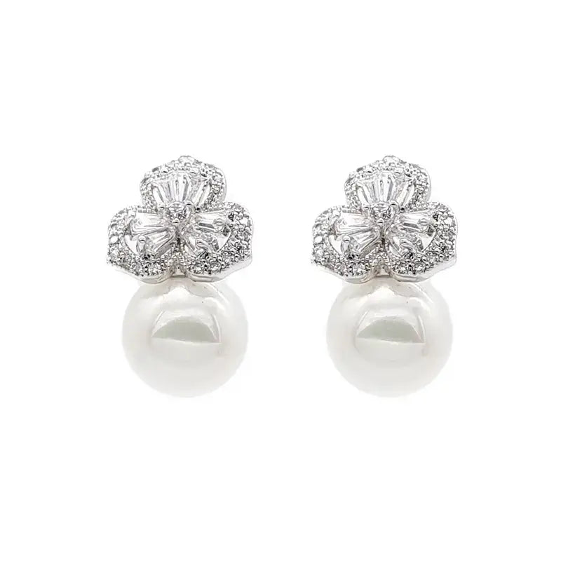 Buy Heather - Pearl and Crystal Floral Bridal Stud Earrings online | The White Collection Australia
