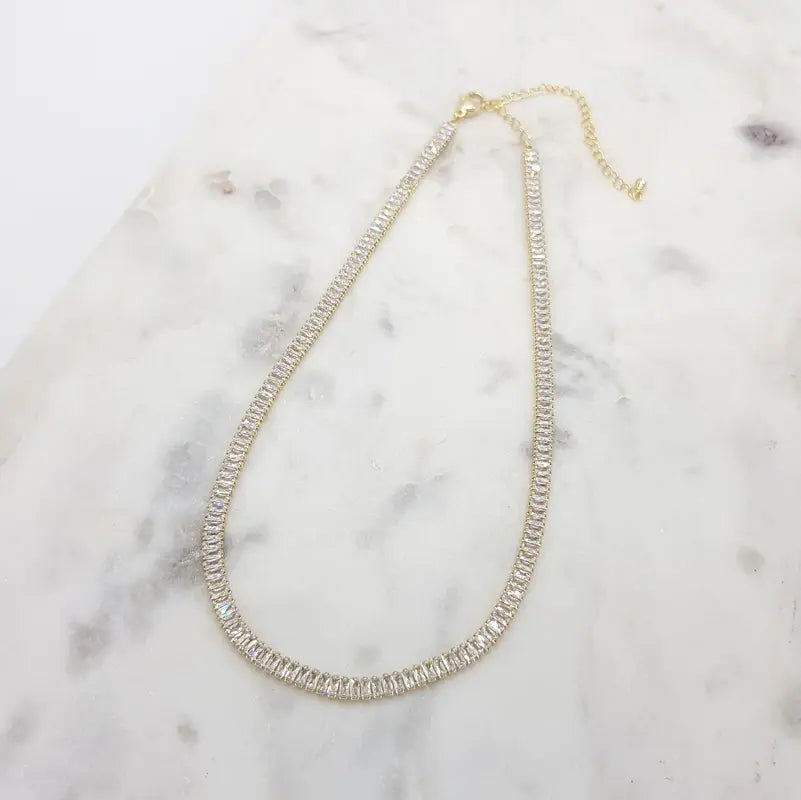 Sidney - Classic Baguette Crystal Bridal Tennis Necklace