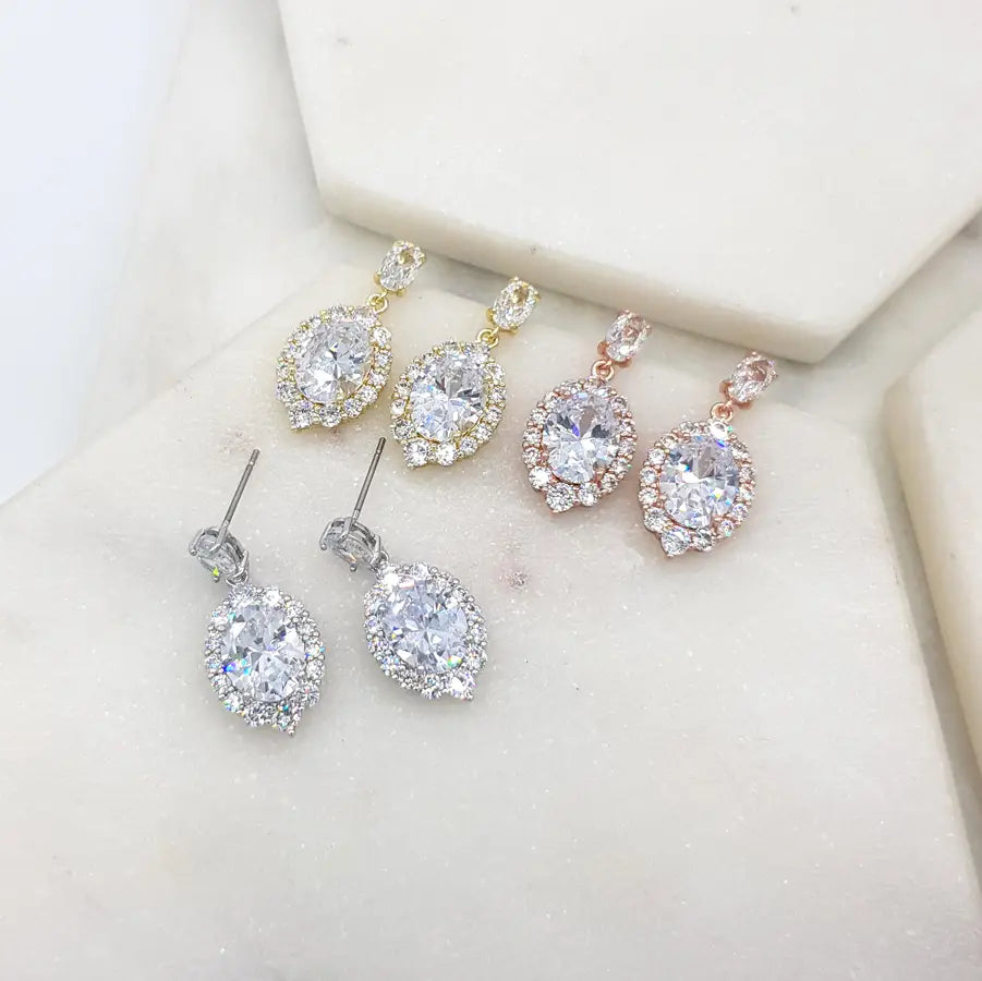 Anna - Classic Oval Drop Crystal Bridal Earrings