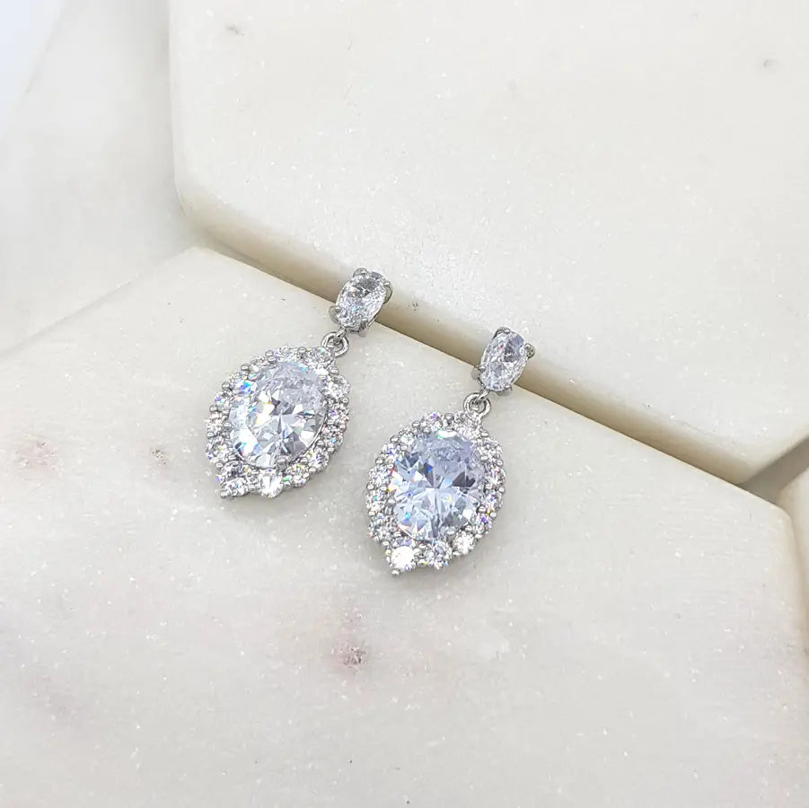 Anna - Classic Oval Drop Crystal Bridal Earrings