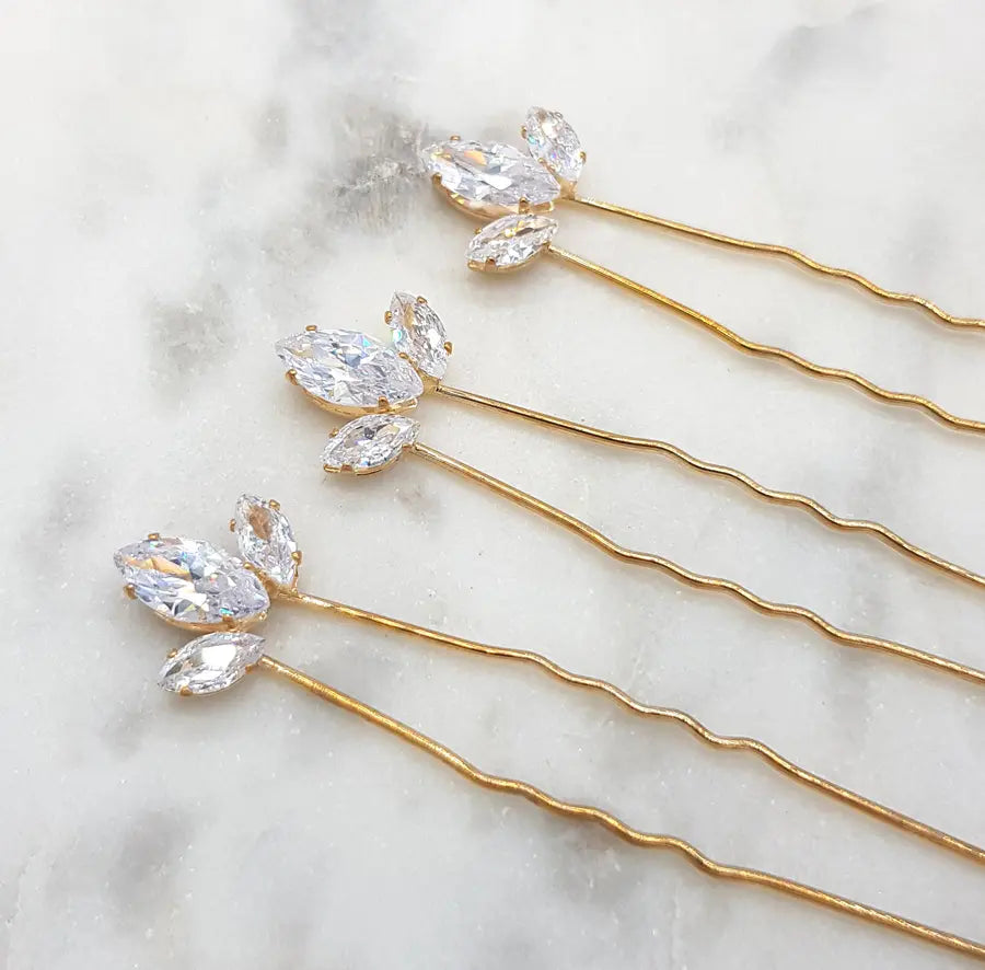 Effie - Marquise Crystal Bridal Hair Pin Trio