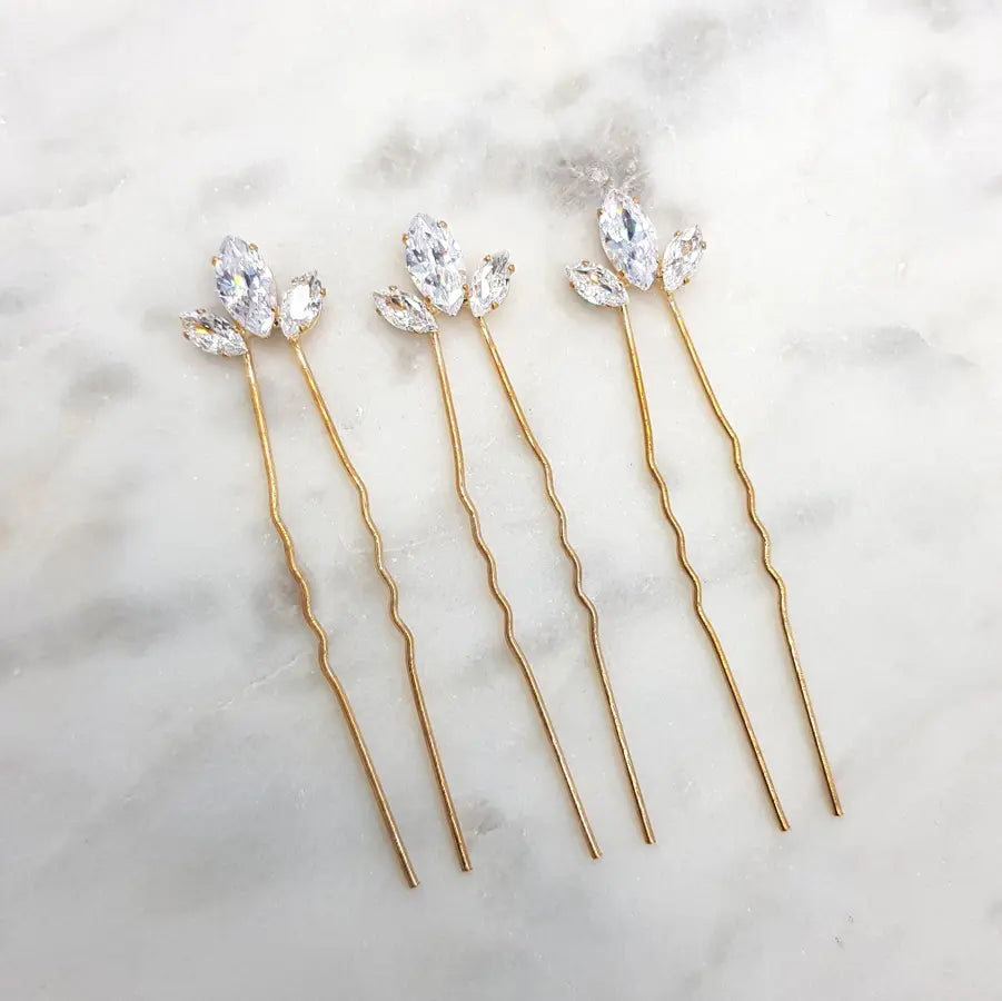 Effie - Marquise Crystal Bridal Hair Pin Trio