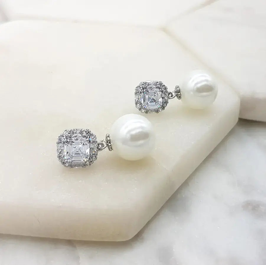 Buy Gianna - Crystal Pearl Bridal Drop Earrings online | The White Collection Australia