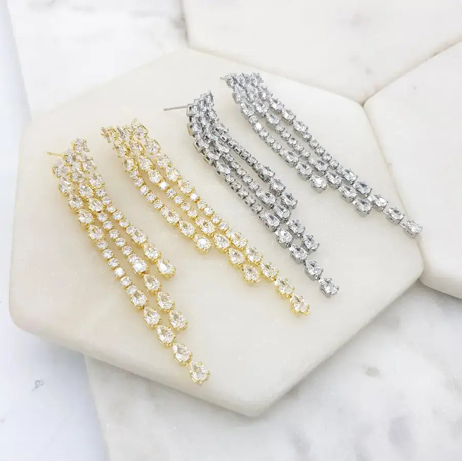 Buy Mikaela - Triple Crystal Bridal Drop Earrings online | The White Collection Australia
