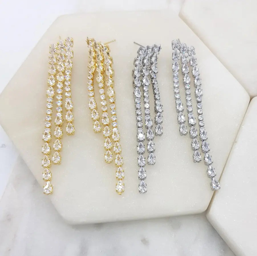 Mikaela - Triple Crystal Bridal Drop Earrings