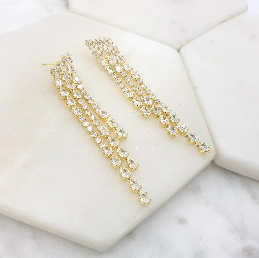 Mikaela - Triple Crystal Bridal Drop Earrings