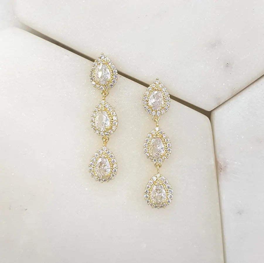 Jaden - Triple Crystal Bridal Drop Earrings