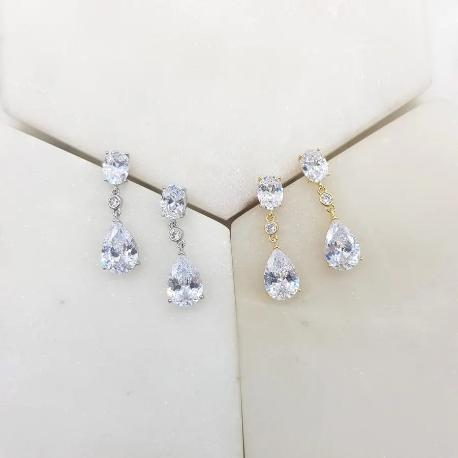 Ramona - Teardrop and Oval Crystal Bridal Earrings