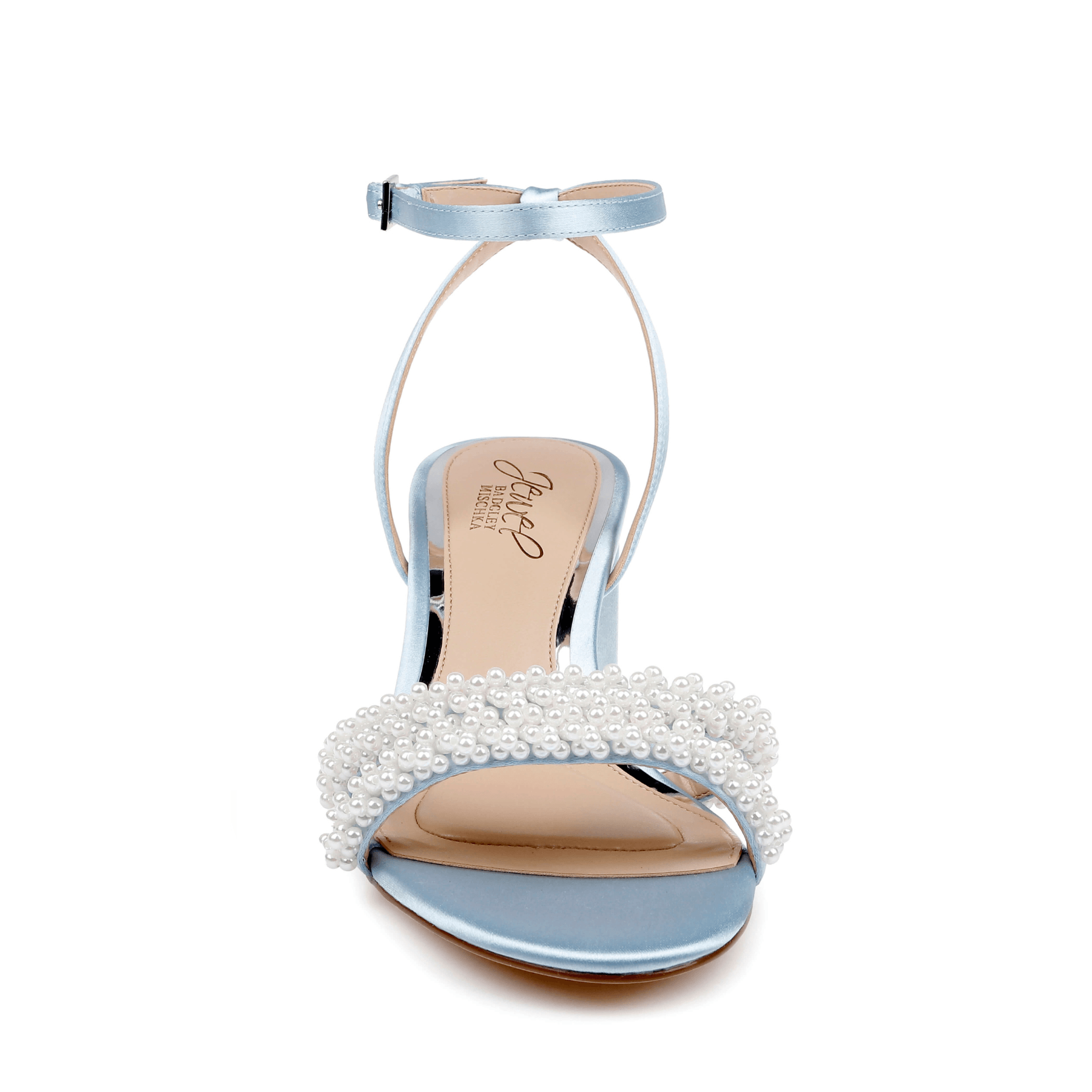 Buy Ninnette - Open Toe Strappy Pearl Low Block Heel - Sky Blue online | The White Collection Australia