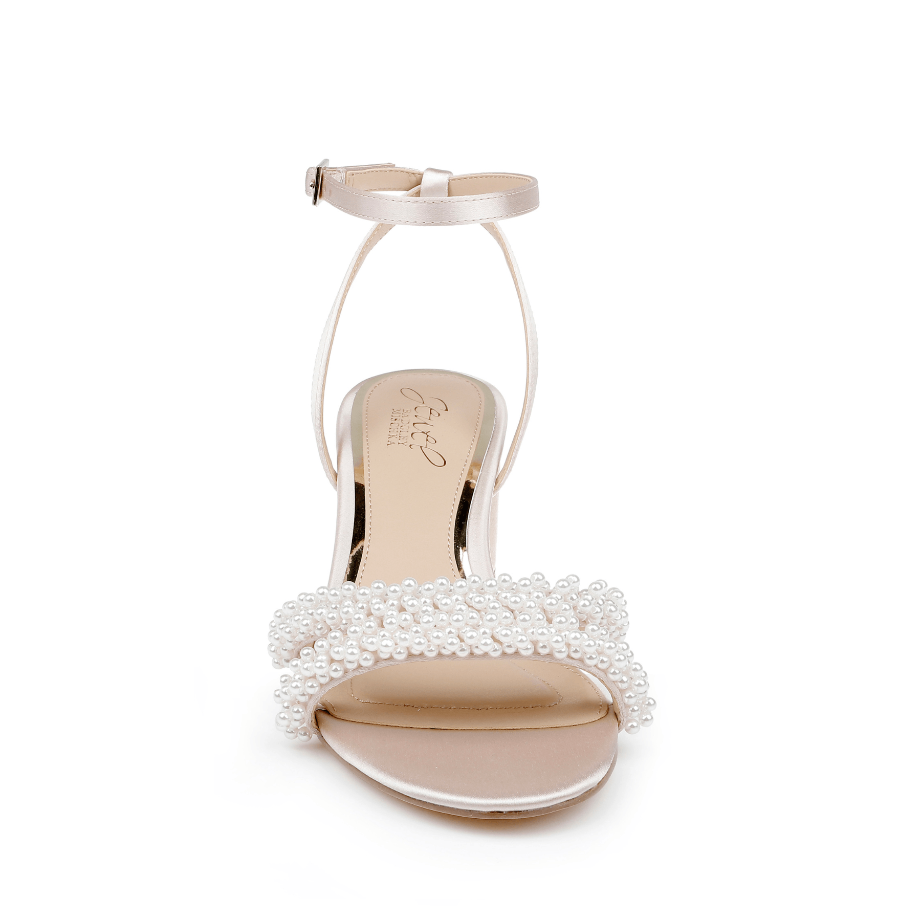 Buy Ninnette - Open Toe Strappy Pearl Low Block Heel - Champagne Nude online | The White Collection Australia