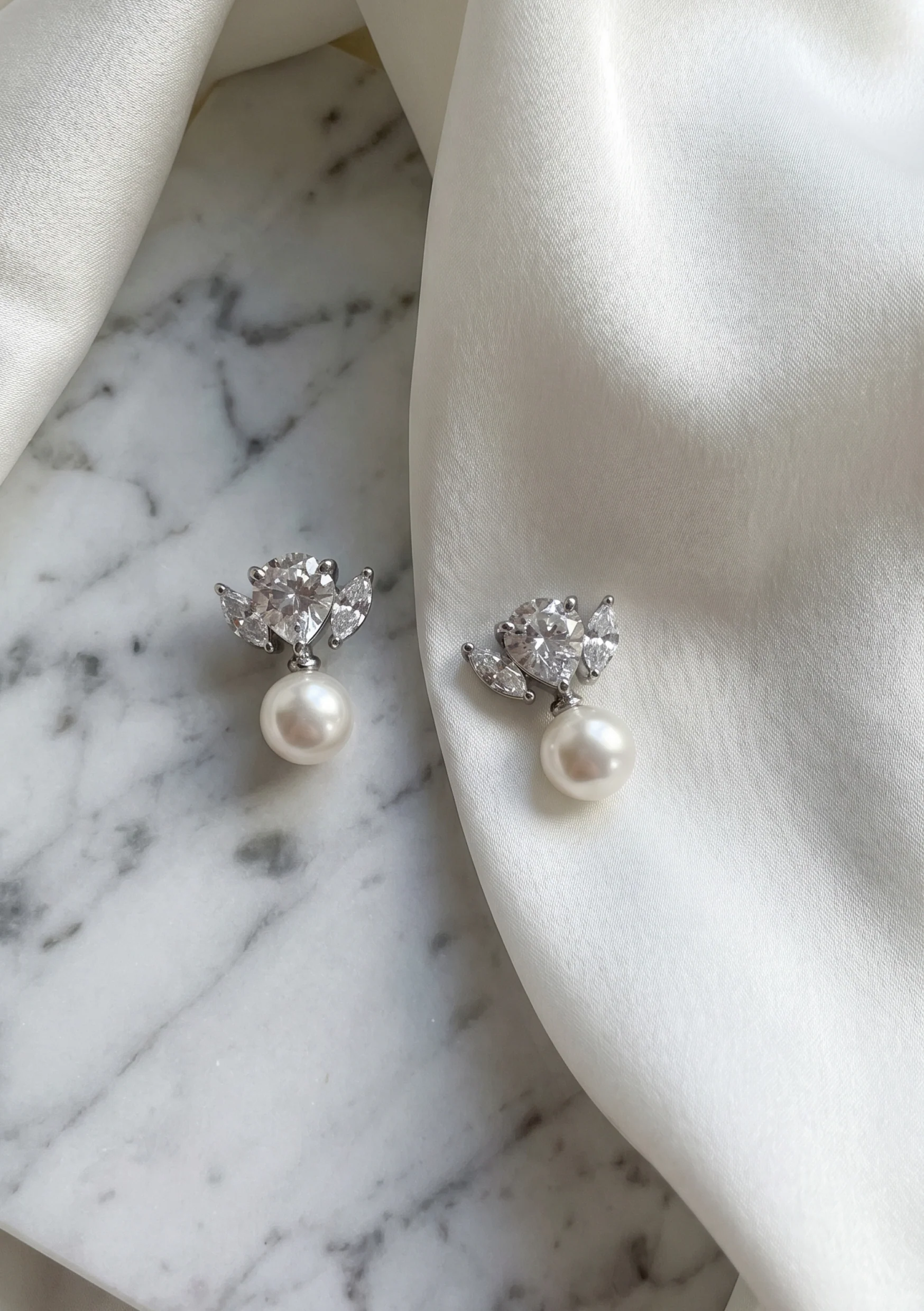 Lola Knight - Maris - Crystal Pearl Bridal Drop Earrings - Silver