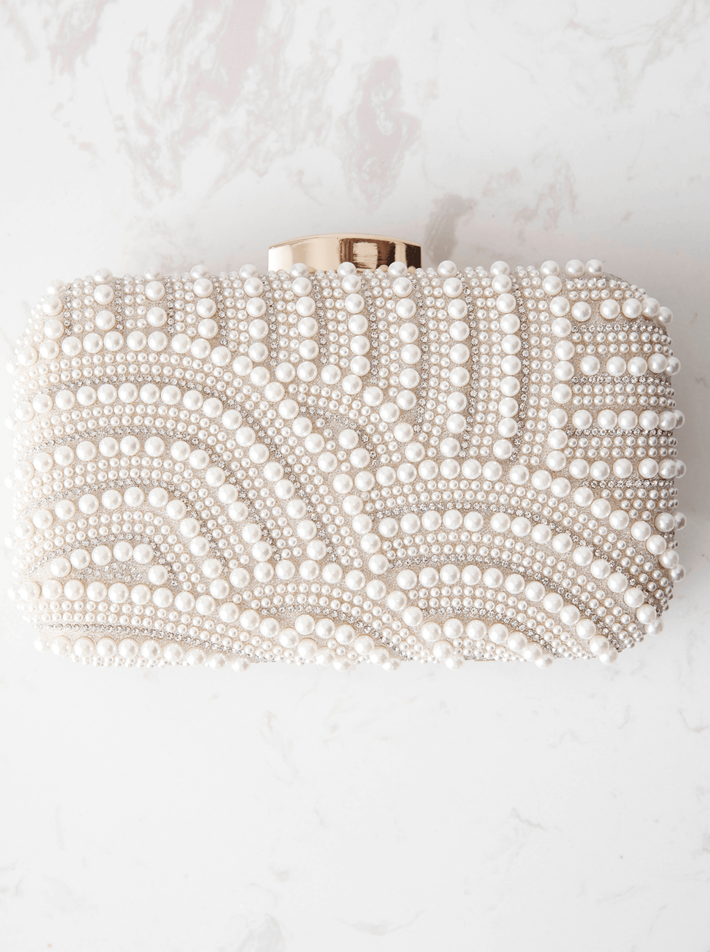 Buy Sirena - Wave Pearl Box Clutch - Gold online | The White Collection Australia